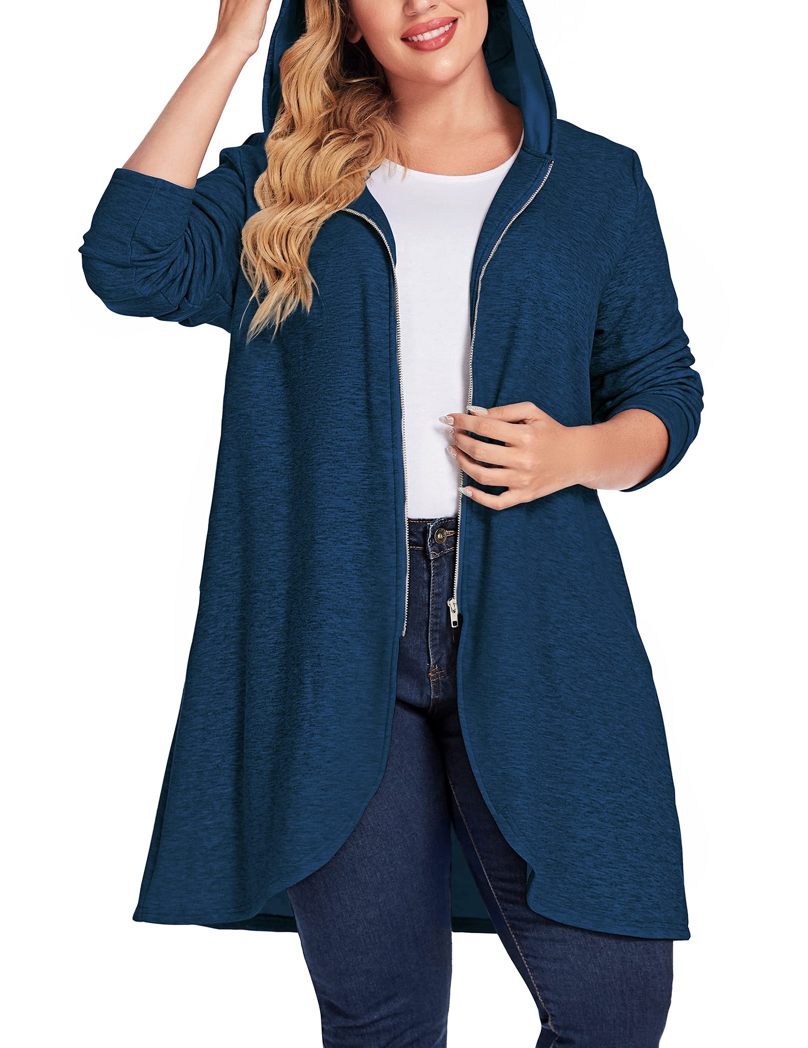 IN'VOLAND Women's Plus Size Fleece Hooded Jacket - Cozy Zip Up Oversized Sweatshirt with Pockets for Winter & Outdoor Activities | Casual Long Outerwear for Plus Size Women
