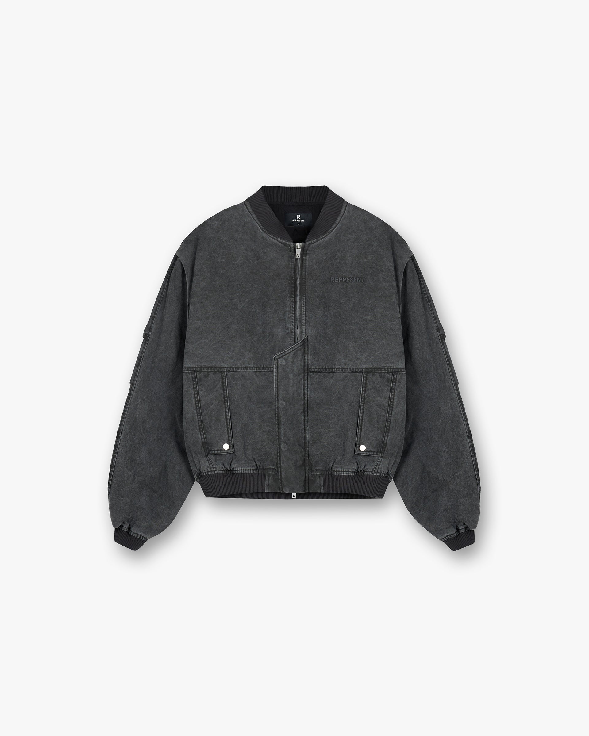 Stylish Inset Sleeve Bomber Jacket in Stained Black - Perfect for Casual Outings & Nightlife