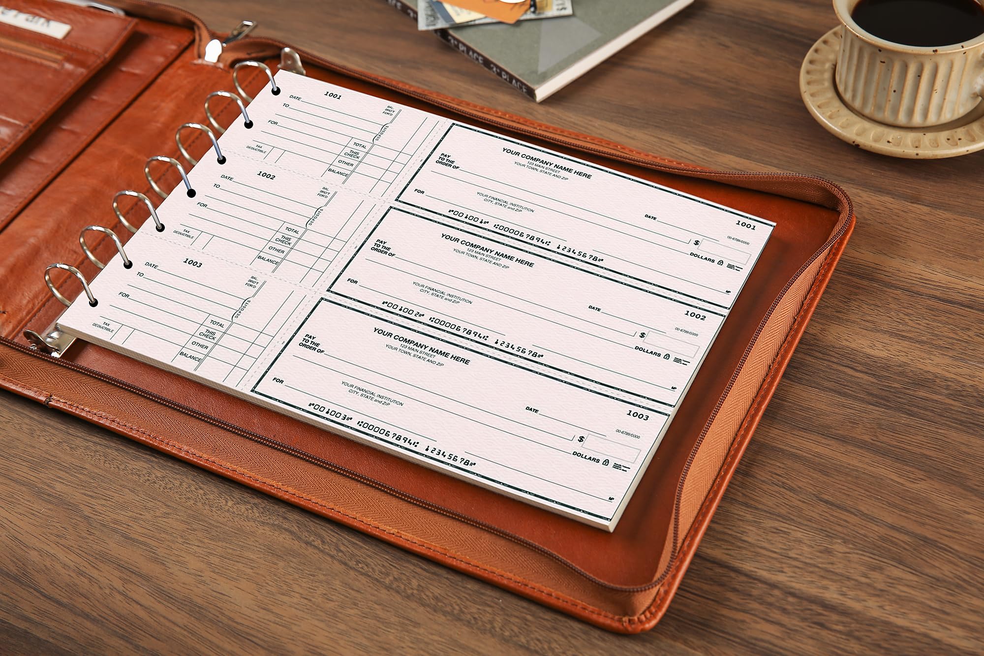 Custom Engraved Leather Business Checkbook Holder - 7-Ring Binder for 3 Checks Per Page, 600 Checks Capacity (9x13 Inch Sheets) - Oil Brown - Perfect for Accountants, Small Business Owners & Financial Professionals