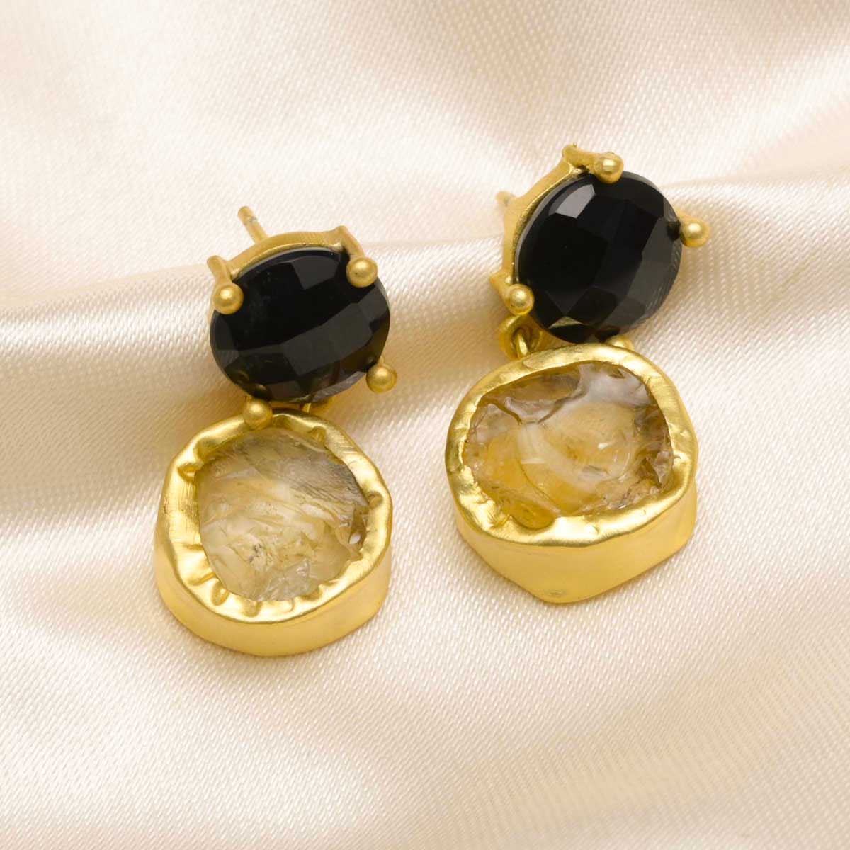 Handmade Charcoal & Fire Gold Earrings for Women – Elegant Dangle Hoop Earrings for Party, Wedding & Evening Wear