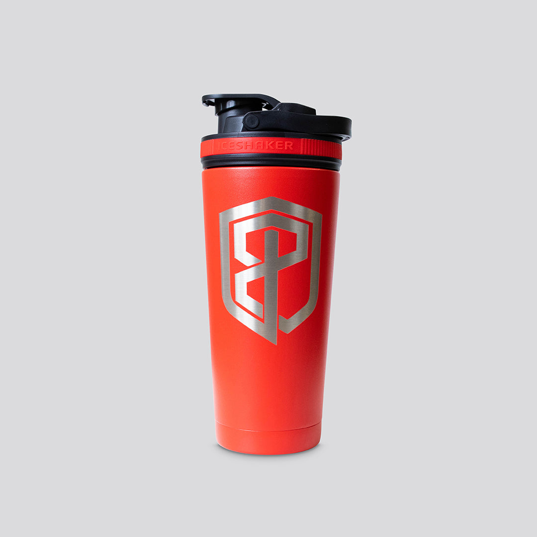 Born Primitive Ice Shaker Bottle - 24oz Insulated Stainless Steel Protein Shaker with Leakproof Lid & Mixing Ball, Perfect for Gym, Workout & Post-Training Recovery (Red)