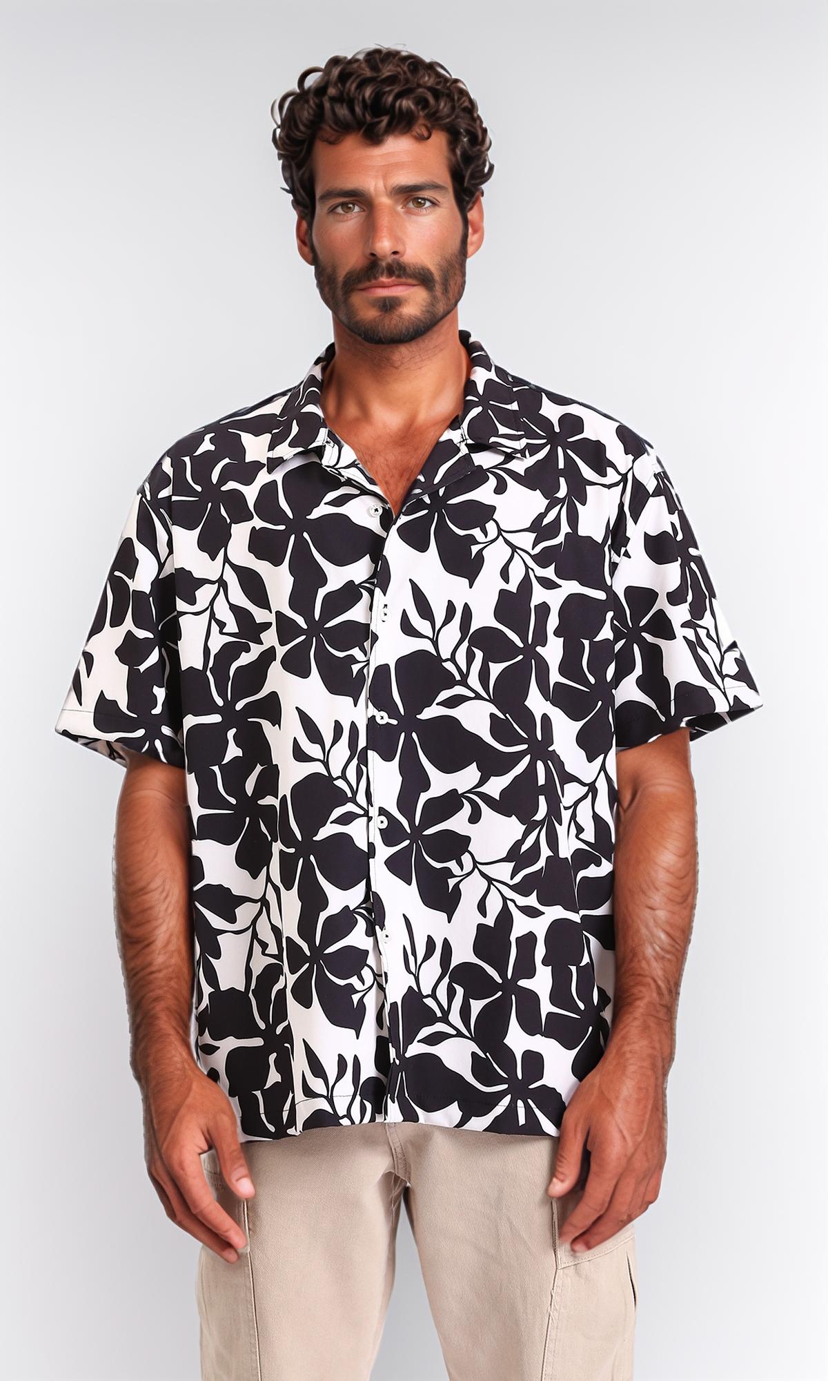 Floral Relaxed Fit Casual Shirt for Women - Black & White Striped Summer Blouse - Perfect for Beach Outings, Picnics & Weekend Brunch
