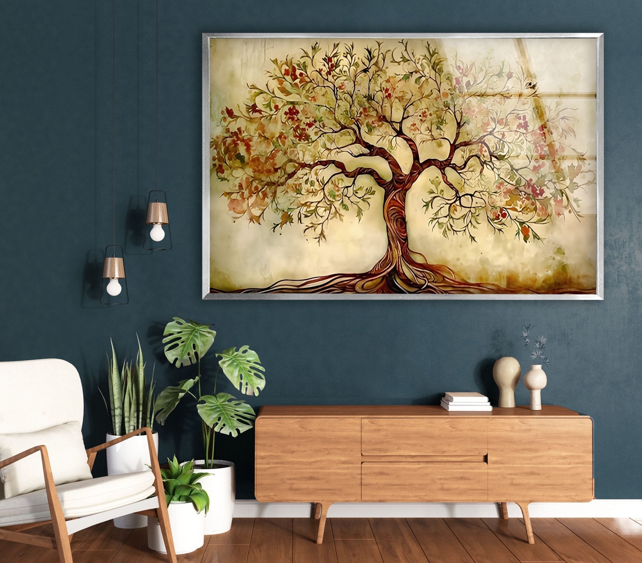 Elegant Beige Tree Glass Wall Art - Handmade Modern Home Decor for Living Room, Bedroom & Office - Perfect Gift for Housewarming & Holidays