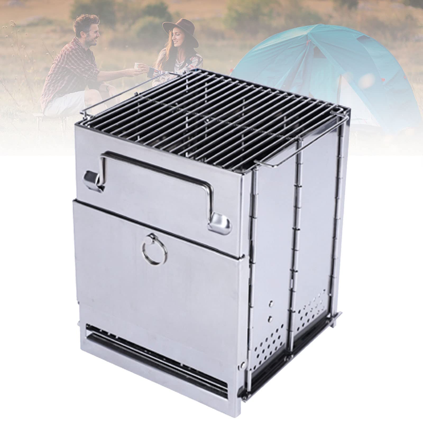 Portable Folding Camping Stove - Compact Stainless Steel Wood Burning & Charcoal Grill for Backpacking, Hiking, Picnic, BBQ & Outdoor Cooking (Size S) - Perfect for Camping Trips, Tailgating & Emergency Preparedness