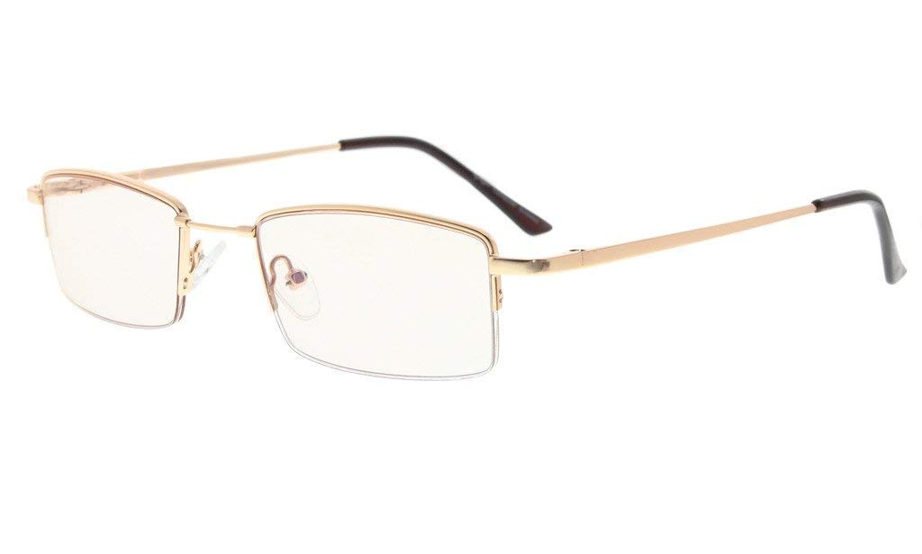 Eyekepper Memory Titanium Bridge Computer Glasses - 50% Blue Light Blocking, Amber Tinted Reading Glasses for Men & Women - Reduce Eye Strain for Office Work, Gaming & Screen Time