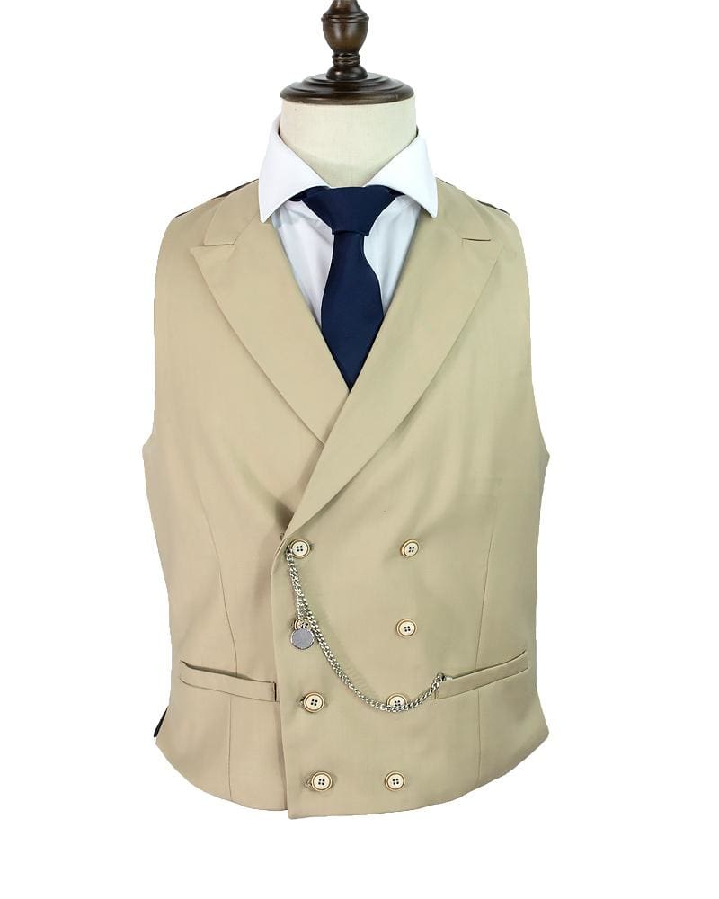 Cavani Lennox Beige Double Breasted Waistcoat Vest for Men | Formal Business Suit Jacket | Wedding, Office & Special Occasion Outfit
