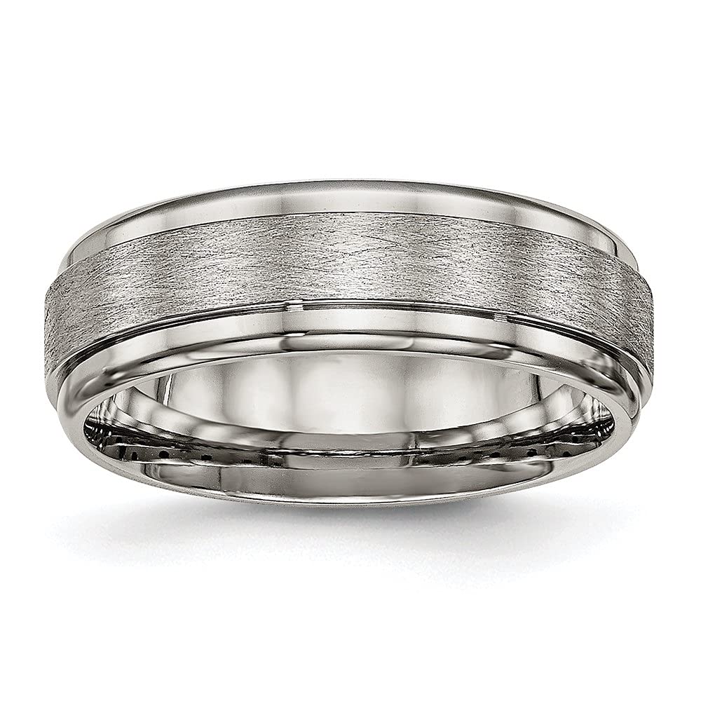 Titanium 7mm Brushed & Polished Ridged Edge Wedding Band for Men - Comfort Fit Durable Ring for Engagement, Anniversary & Everyday Wear