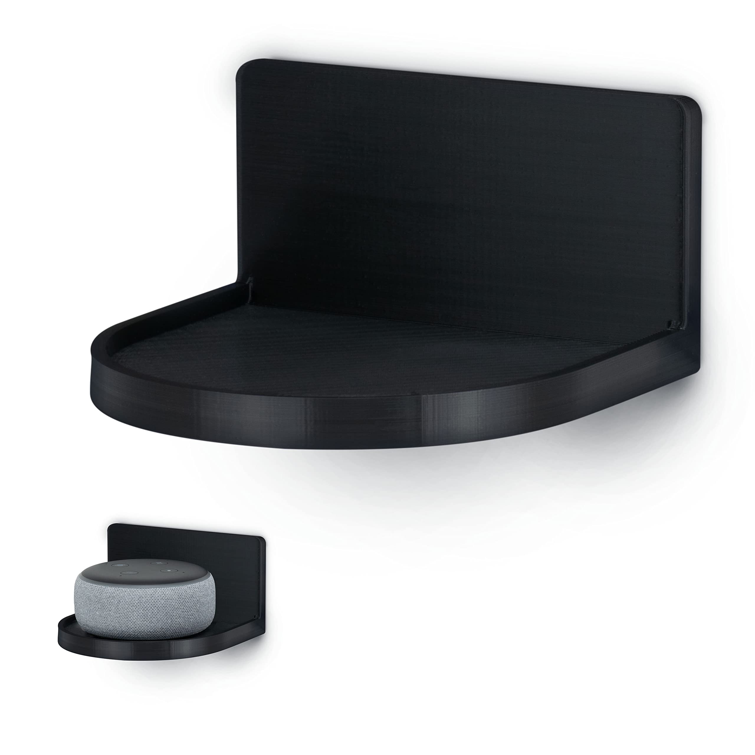 BRAINWAVZ Universal Screwless Round Floating Shelf Mount - Strong Adhesive for Security Cameras, Baby Monitors, Speakers, Plants & Toys - Easy to Install 4.6” x 4.2” (CF125) Black - Perfect for Home, Office & Nursery Organization