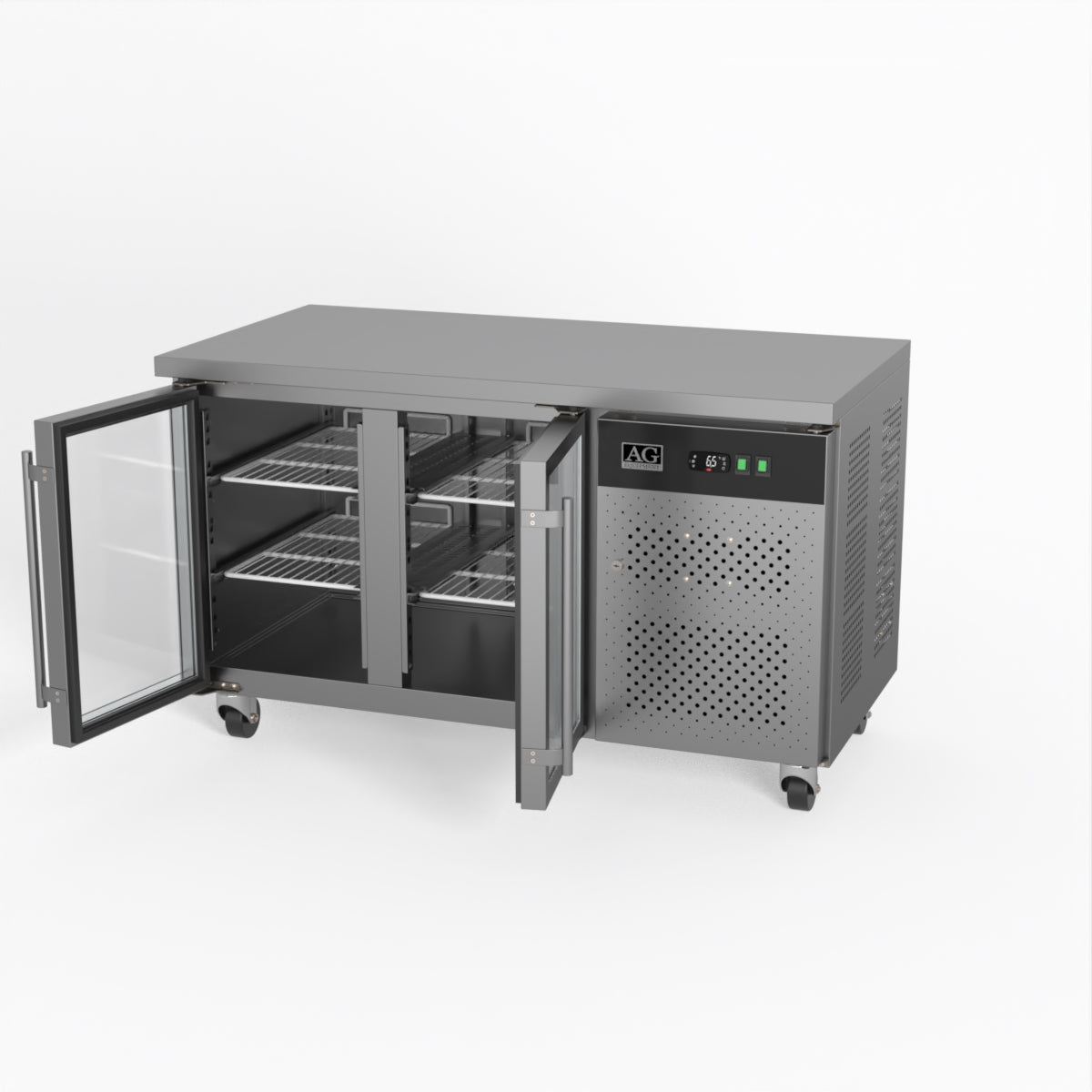 Commercial Glass Door Refrigerator - 2 Door Under Counter Display Fridge 700mm Depth for Restaurants, Cafes & Retail Stores