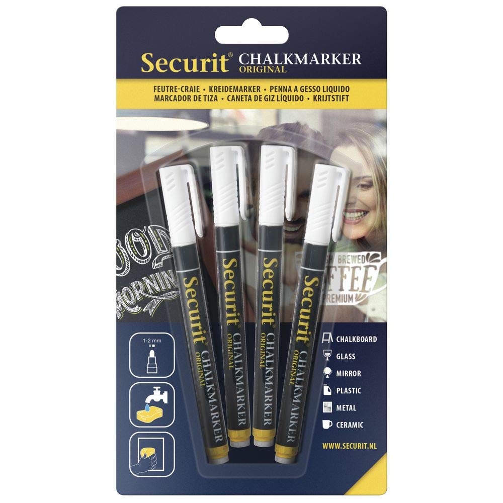 Premium White Liquid Chalk Markers - Fine Point (4-Pack) for Whiteboards, Glass, Mirrors & DIY Crafts - Non-Toxic & Vibrant Colors for Teachers, Restaurants & Home Decor