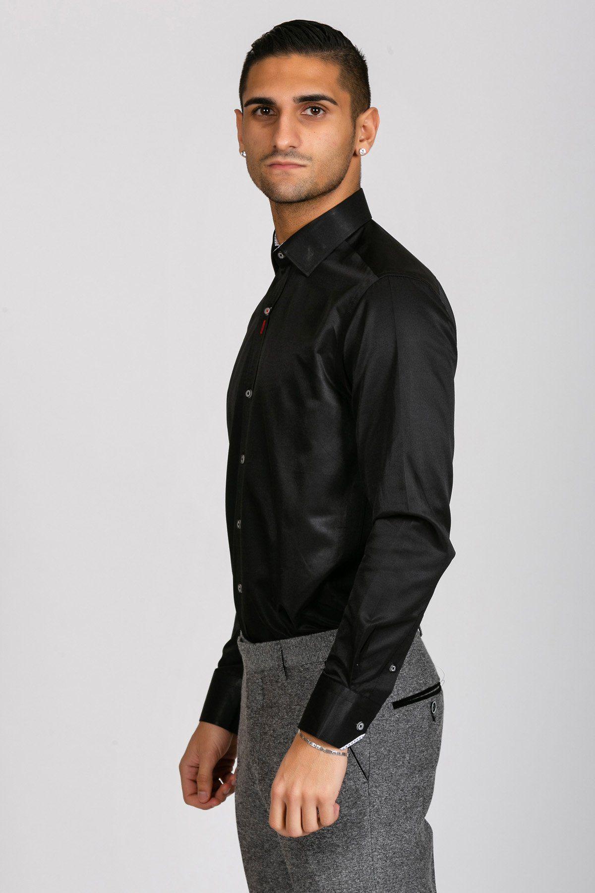 ALFIE Men's Black Long Sleeve Shirt - Slim Fit Casual Button Down Dress Shirt for Work, Business & Formal Occasions