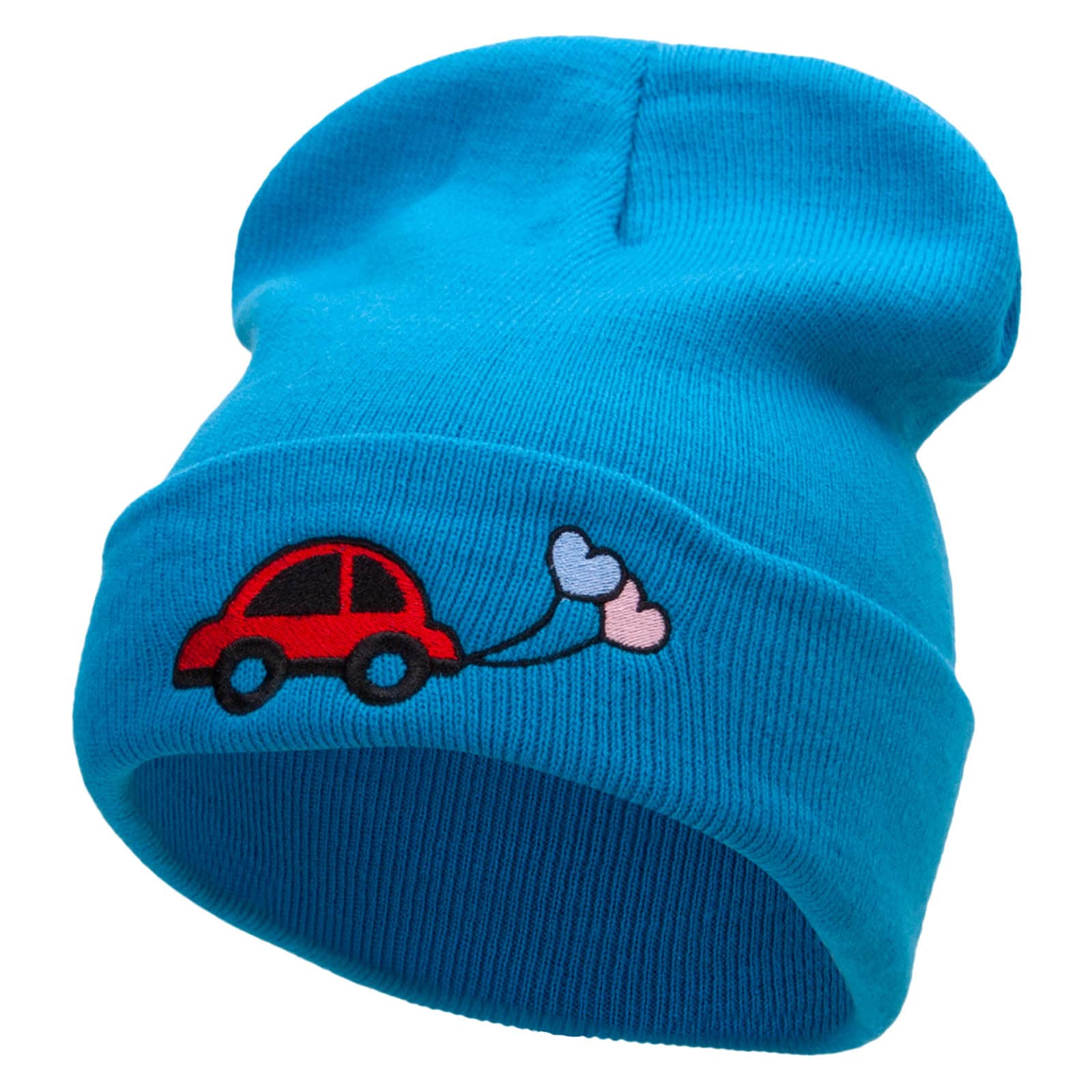 E4Hats.com 12 Inch Long Knitted Beanie - Embroidered Car & Wedding Balloons Design - Perfect for Winter, Outdoor Activities & Themed Parties
