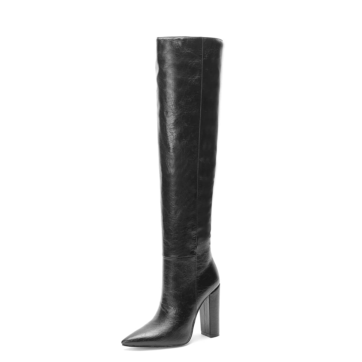 Women's Vintage Knee High Leather Boots with Block Heel - Chunky Heel Thigh High Dress Boots for Daily Wear | Perfect for Office, Dating & Winter Fashion