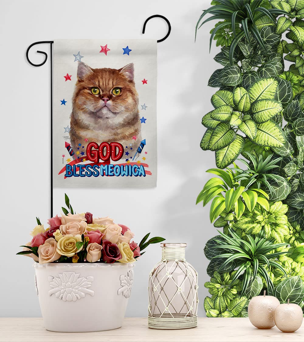 British Short Hair Cat Garden Flag Set - Double-Sided Patriotic Pet Decor for Yard & Home