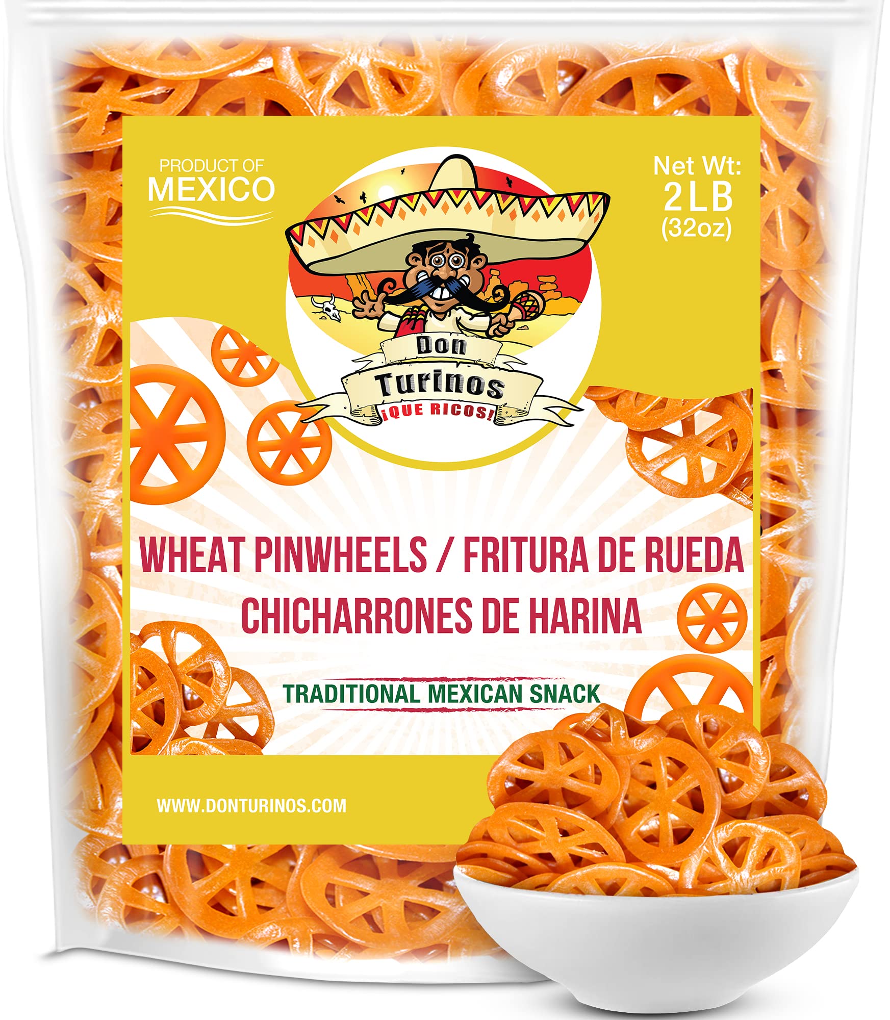 Don Turinos Duritos Wheels Snacks - 2 lb Bag of Natural Crunchy Puffy Wheat Pasta Pinwheels | Authentic Mexican Chicharrones de Harina | Perfect for Parties, Movie Nights & Snacking