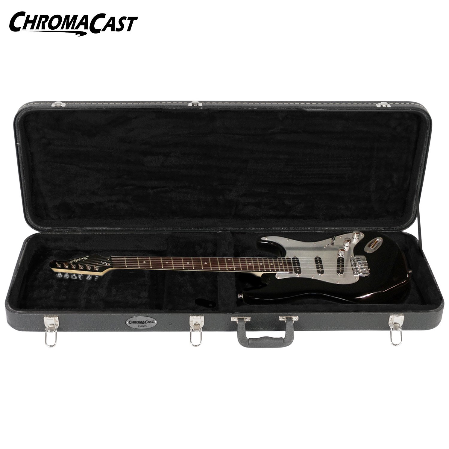 ChromaCast CC-EHC Black Electric Guitar Hard Case with Strap & Pick Sampler - Durable Protection for Travel, Gig & Storage