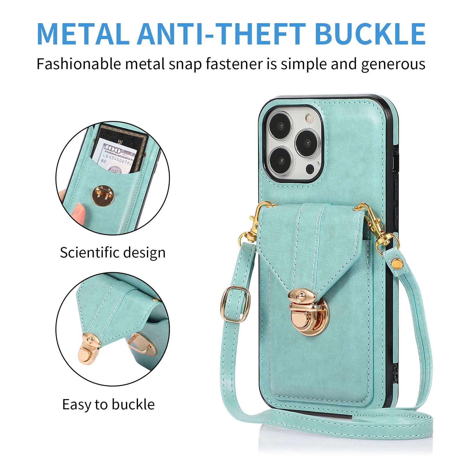 Samsung Galaxy A32 5G Wallet Case with Card Holder & Strap - Leather Flip Cover with Kickstand, Shockproof Protective Phone Case (Mint Green) - Perfect for Hands-Free Use While Shopping, Traveling & Daily Commute