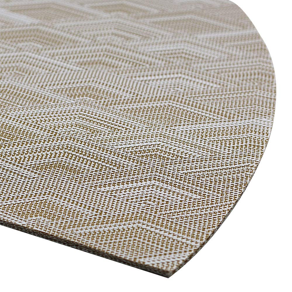 Premium Woven Vinyl Placemats Set of 6 - Heat Resistant, Durable & Washable Table Mats for Round Dining Tables - Elegant Gold Home Decor for Everyday Meals & Dinner Parties