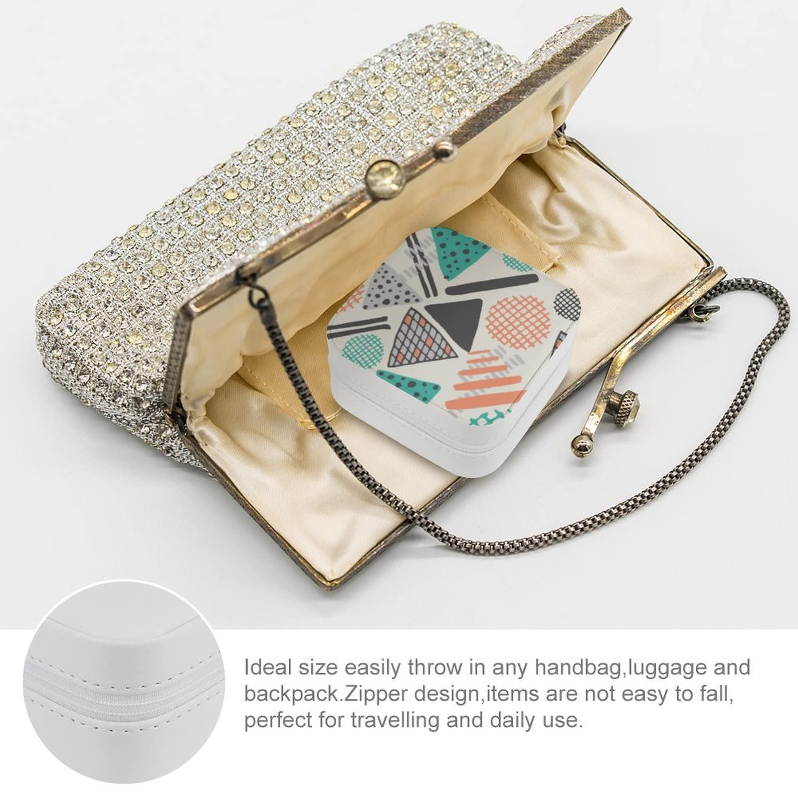 Elegant PU Jewelry Box - Portable Travel Case for Rings, Earrings, Necklaces & Bracelets - Modern Abstract Circle Plaid Design - Perfect for Organizing, Displaying & Storing Jewelry at Home or On The Go