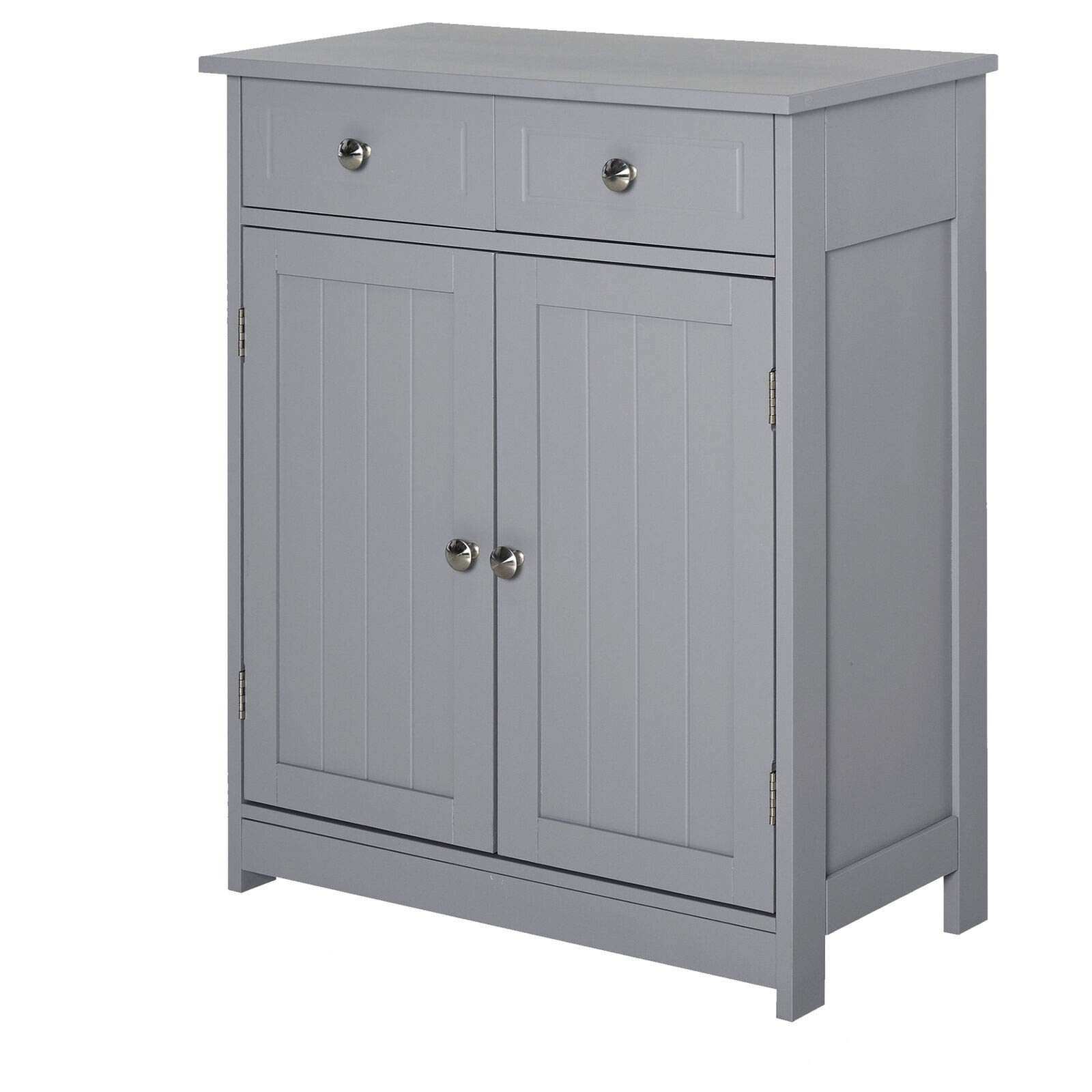 Grey Storage Cabinet with 1 Cupboard & 2 Drawers - Shower Caddy, Towel & Toiletries Organizer for Bathroom, Entryway, Hallway - Ample Storage Space for Linens, Soaps, Tissues & Shoes - Versatile Home Organization Solution