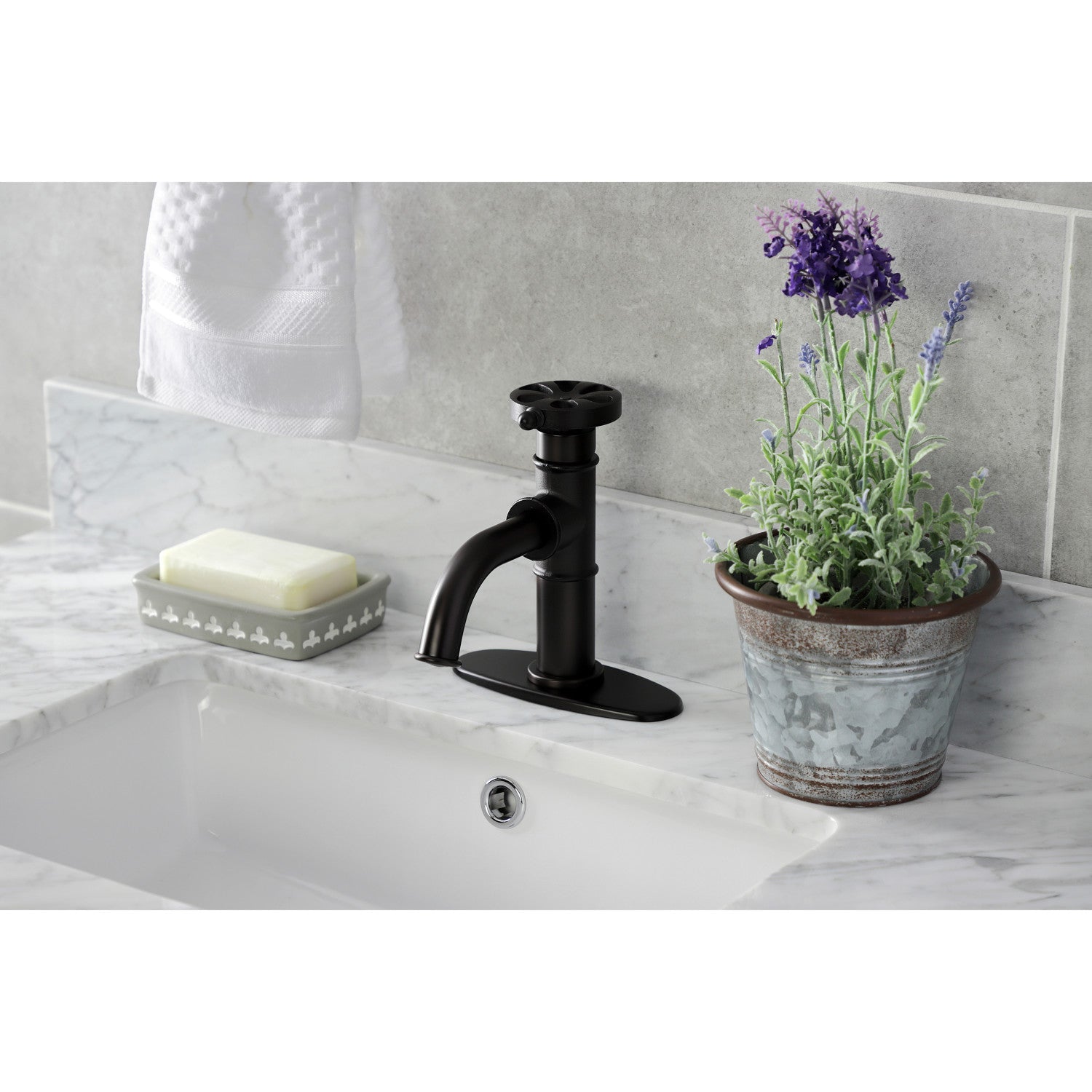 Belknap KSD2825RX Oil Rubbed Bronze Single Handle Bathroom Sink Faucet with Deck Plate & Push Pop-Up Drain - Perfect for Bathroom Vanity, Powder Room & Guest Bath Installation