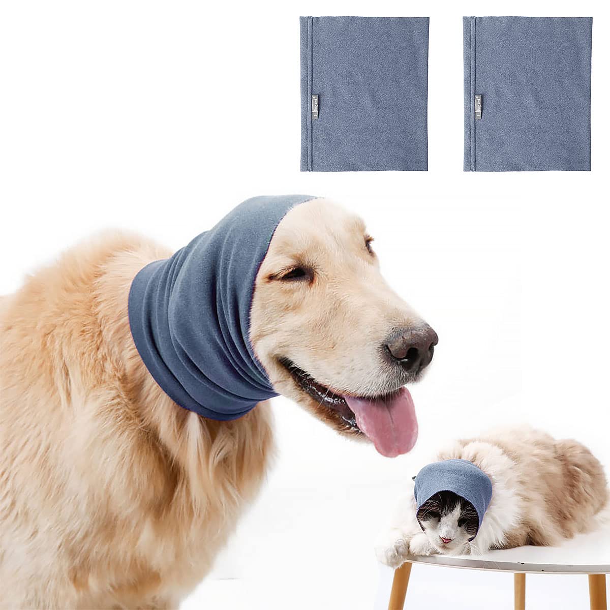 2 Pack Dog Ear Muffs & Snood Set - Noise Cancelling Ear Wraps for Dogs, Anxiety Relief Hoodie with Neck & Ears Protection - Soft Warm Pet Accessories for Calming Nervous Dogs (Blue, Small) - Perfect for Fireworks, Thunderstorms & Travel Anxiety