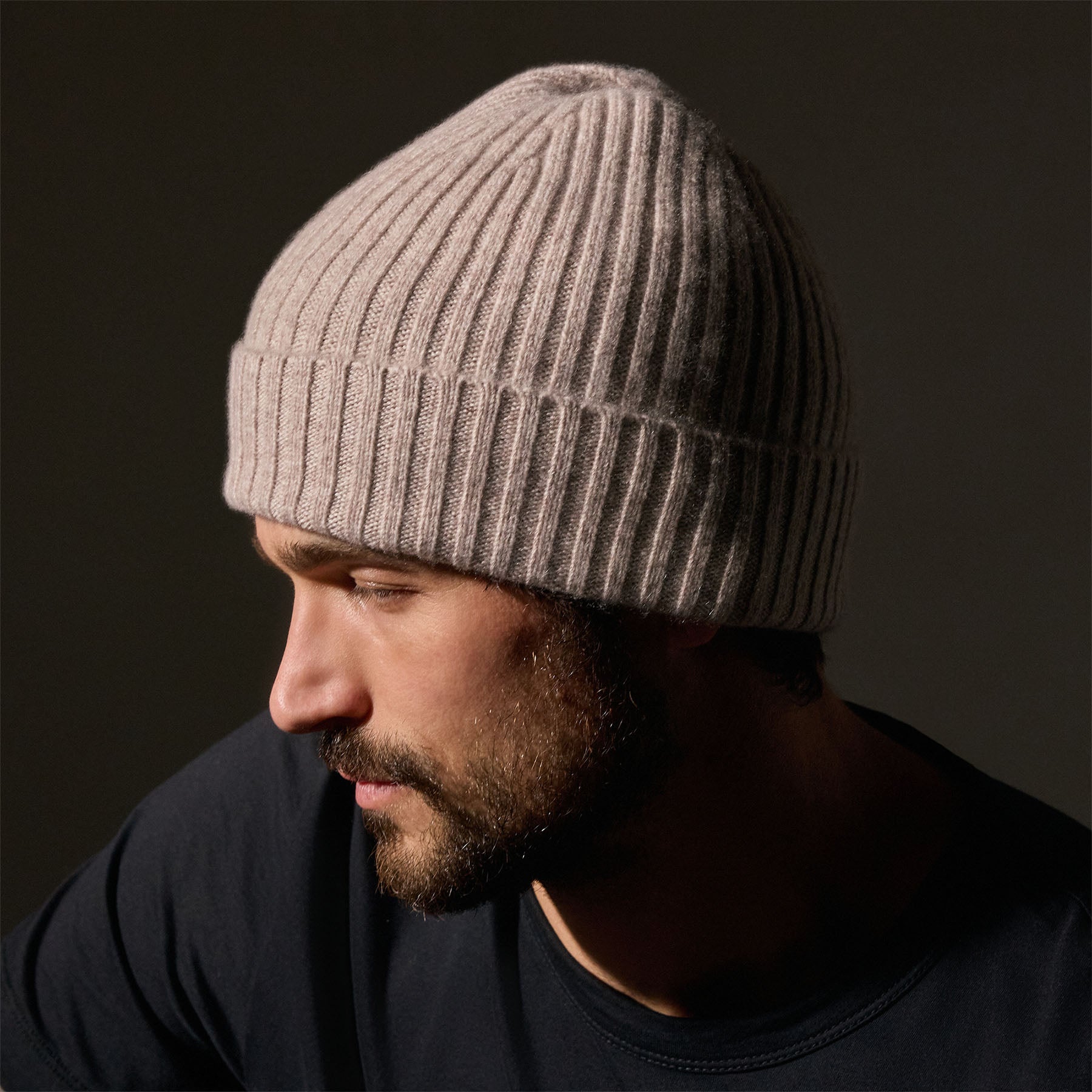 Eco-Friendly Recycled Cashmere Ribbed Beanie - Soft Stone Color Winter Hat for Men & Women - Perfect for Skiing, Hiking and Cold Weather Outdoor Activities