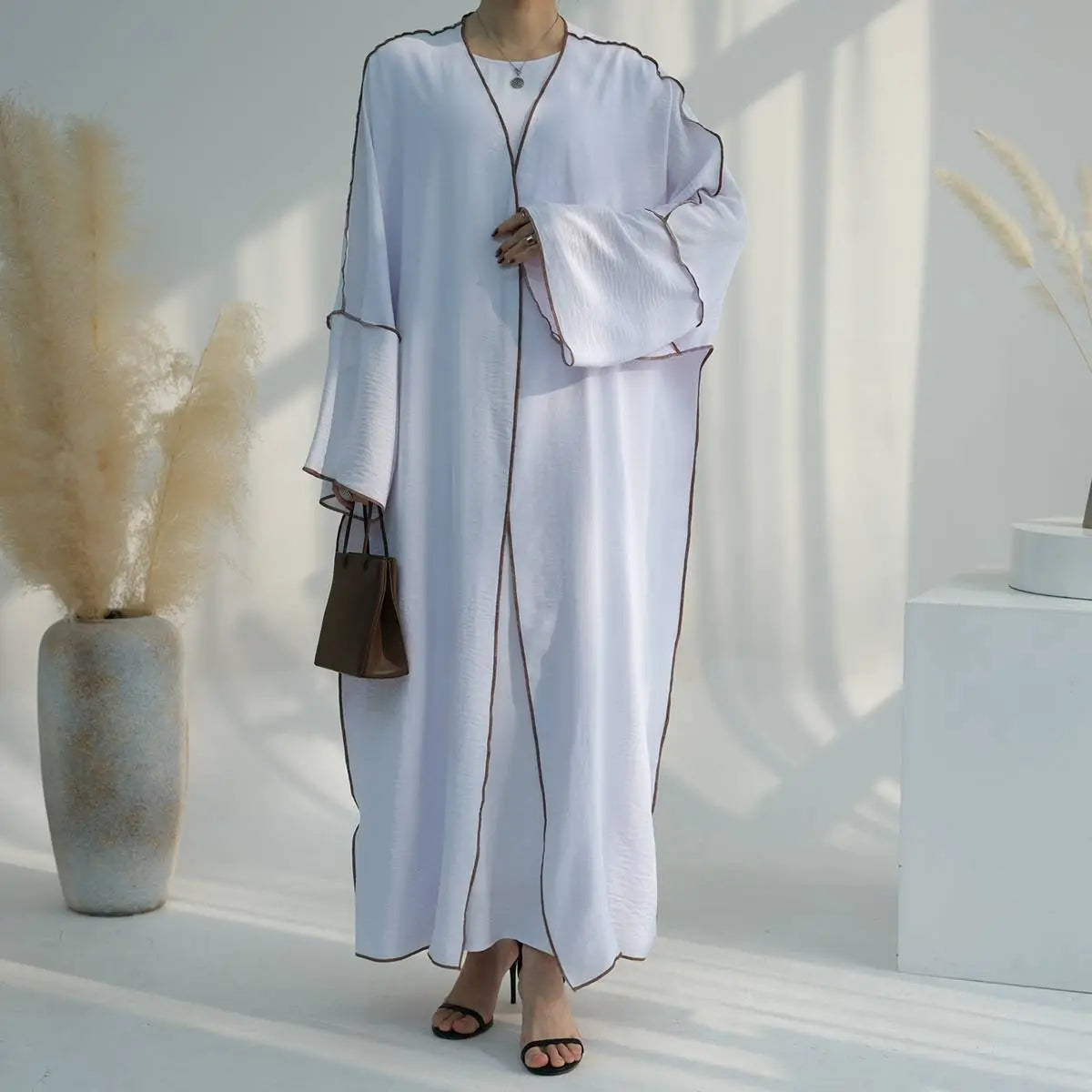 2-Piece Heavy Wrinkle Fabric Open Abaya Dress Set for Women - Modest Muslim Prayer Dress with Long Sleeves - Perfect for Eid, Ramadan & Special Occasions