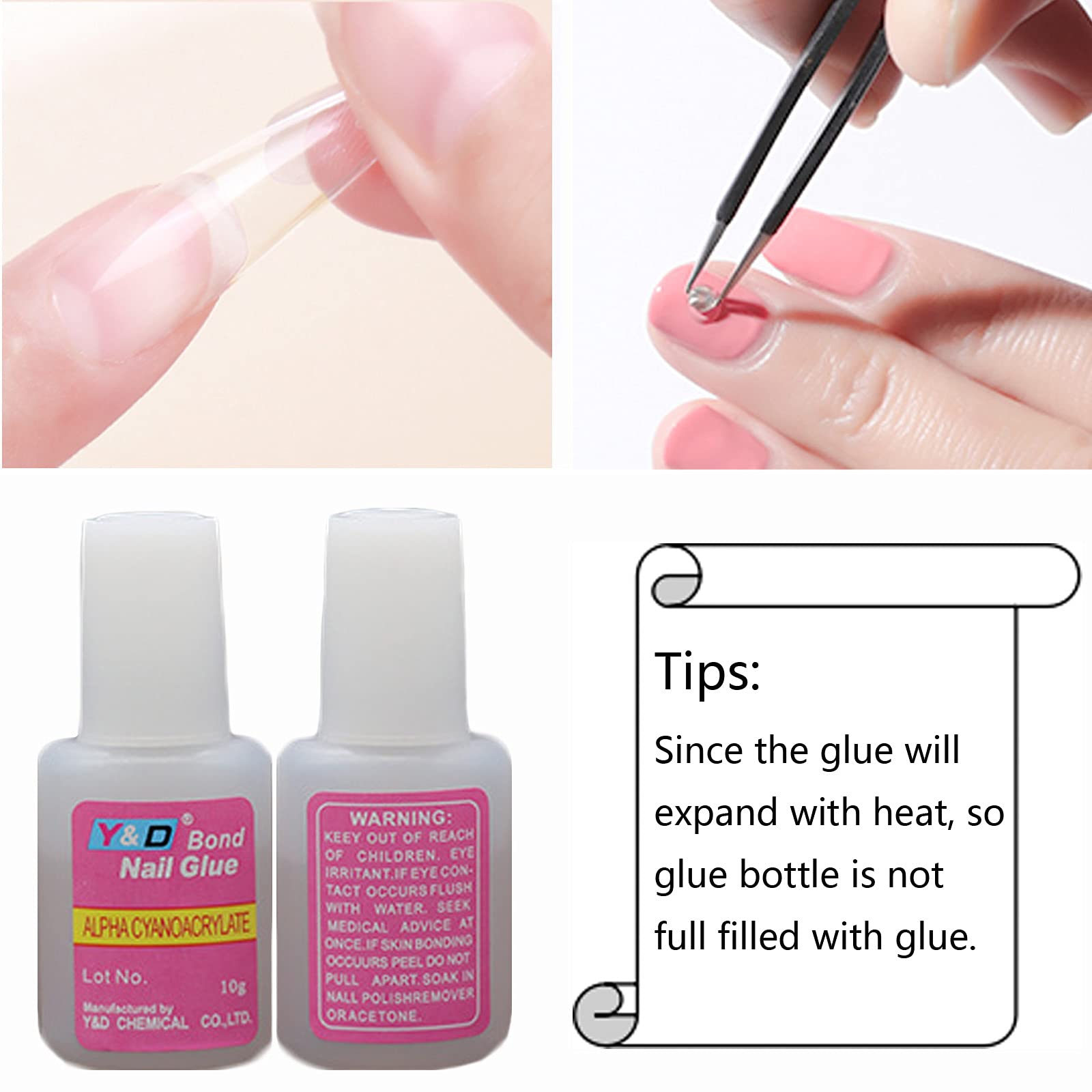 10PCS Brush-On Nail Glue for Acrylic Nail Tips - Long Lasting Super Strong Adhesive (10g Each) - Perfect for Salon, DIY Manicures & Nail Extensions at Home
