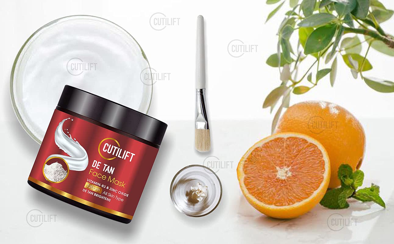 Cutilift Vitamin C De-Tan Face Mask with Lemon Extract & Niacinamide - Skin Brightening & Clarifying Treatment for Glowing Complexion (120g) | Perfect for Post-Sun Care & Evening Skin Routine