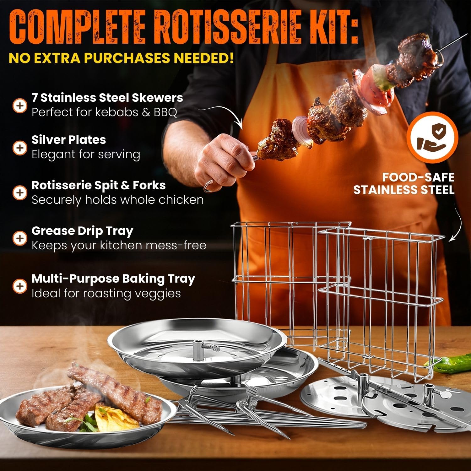 Flexzion Vertical Rotisserie Oven Grill - Electric Countertop Shawarma & Kebab Maker with Rotating Stainless Steel Roaster, Includes Bakeware & Skewers - Perfect for Home Kitchens, Restaurants, and Outdoor BBQ Parties