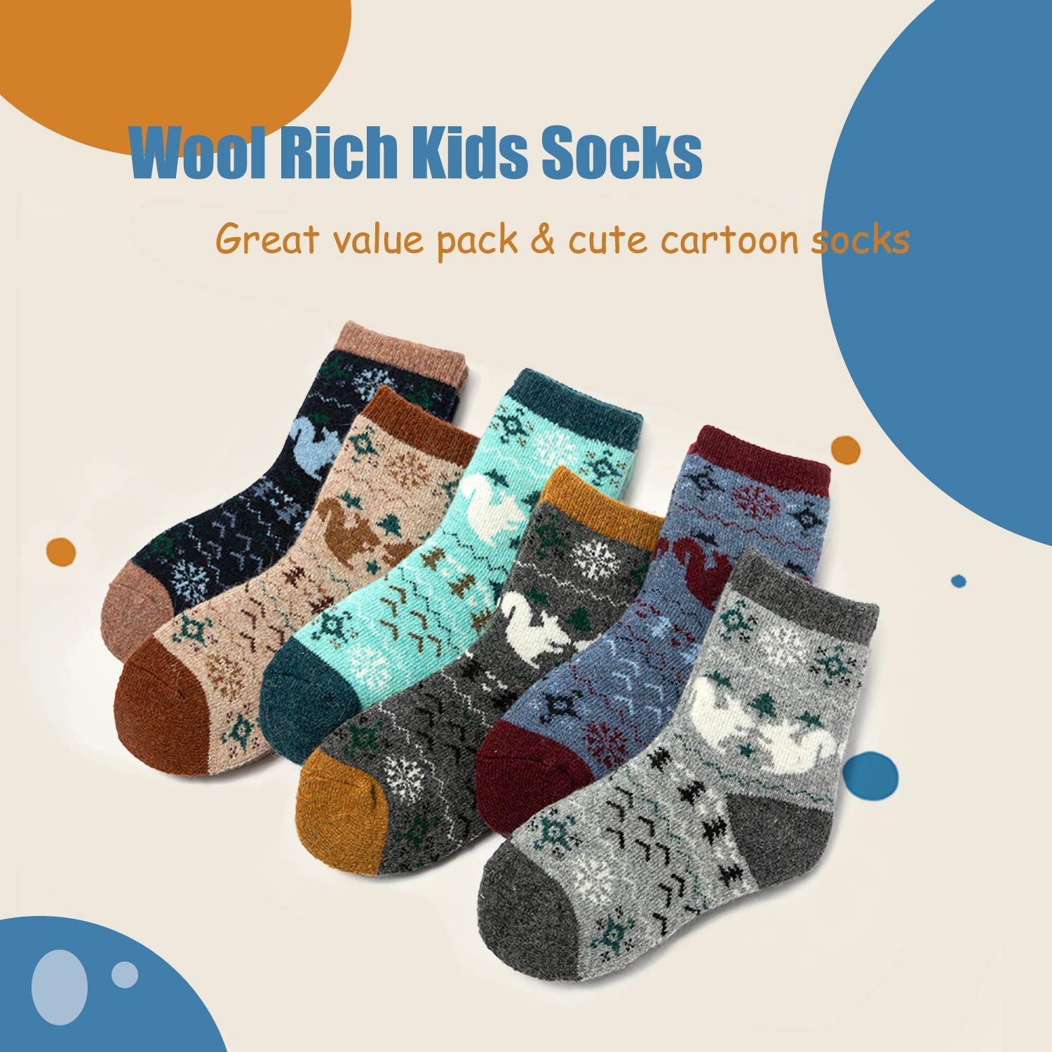 Boys Wool Winter Socks - 6 Pairs Warm Thermal Crew Socks for Kids | Outdoor & School