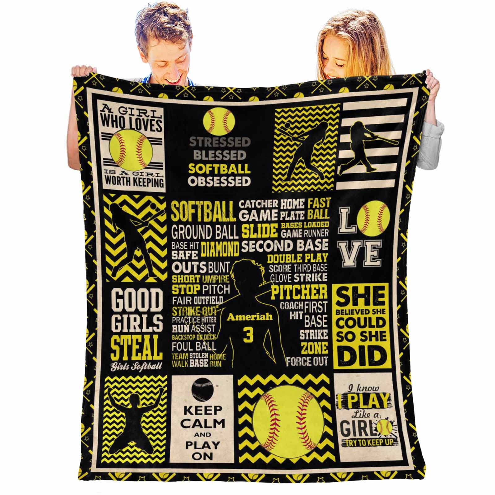 Personalized Softball Blanket Gift for Daughter or Granddaughter - 70x80 Inch Cozy Fleece Throw - Perfect for Sports Lovers, Game Days & Snuggling at Home
