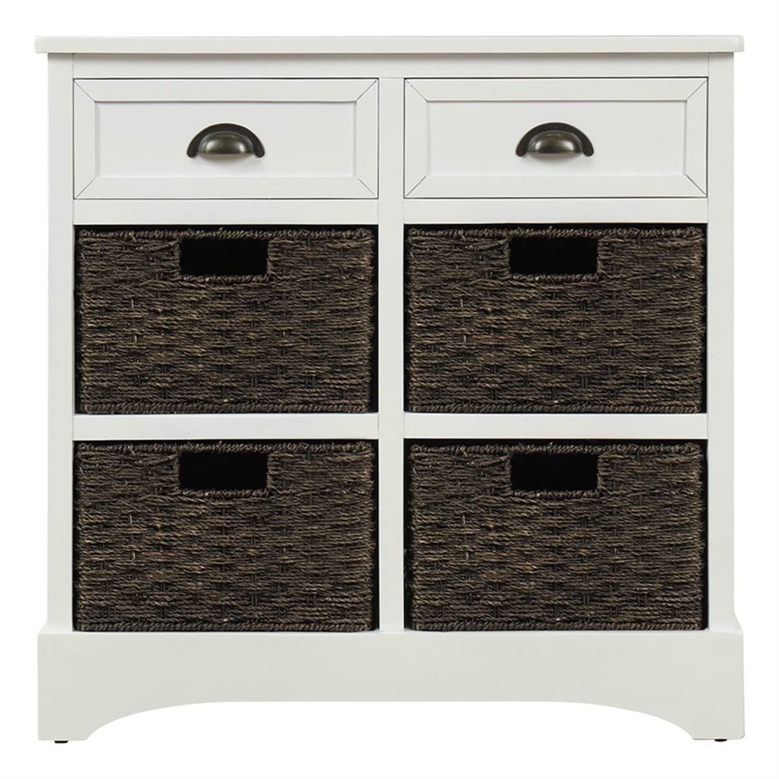 BZGWECD White Kitchen Sideboard Cabinet with Two Drawers & Four Rattan Baskets - Perfect for Kitchen, Dining Room, and Living Room Storage & Organization