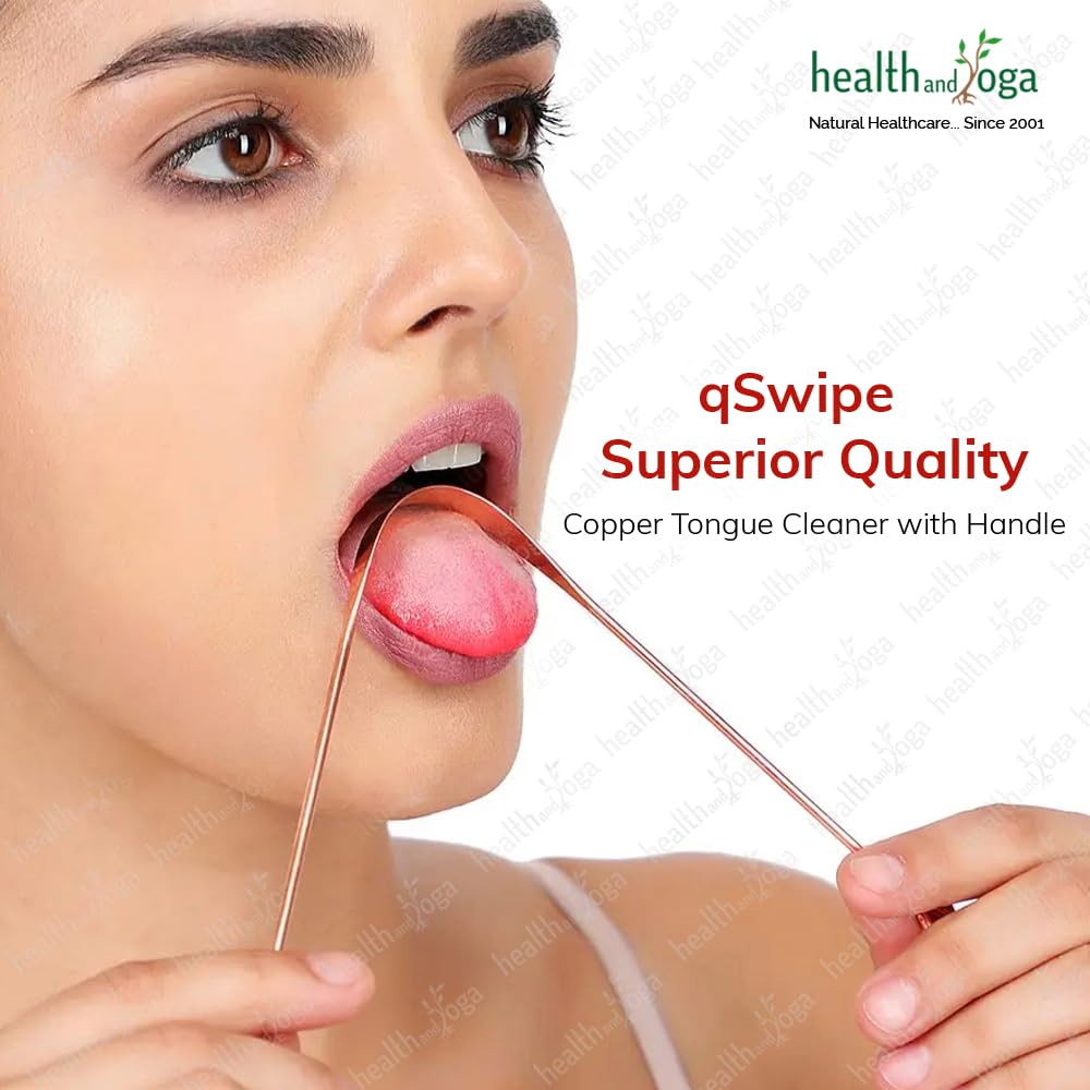 qSwipe Copper Tongue Cleaner with Comfort Grip - Pure Copper Scraper for Oral Hygiene - 1 Pack - Freshens Breath & Removes Bacteria for Better Dental Care