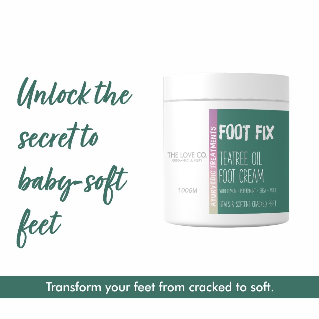 THE LOVE CO Foot Cream for Cracked Heels - 100g | Intensive Heel Repair with Tea Tree Oil & Peppermint | Moisturizes Dry, Cracked Feet | Foot Care Treatment for Soft, Smooth Heels | Perfect for Pedicures, After Shower & Nighttime Foot Care