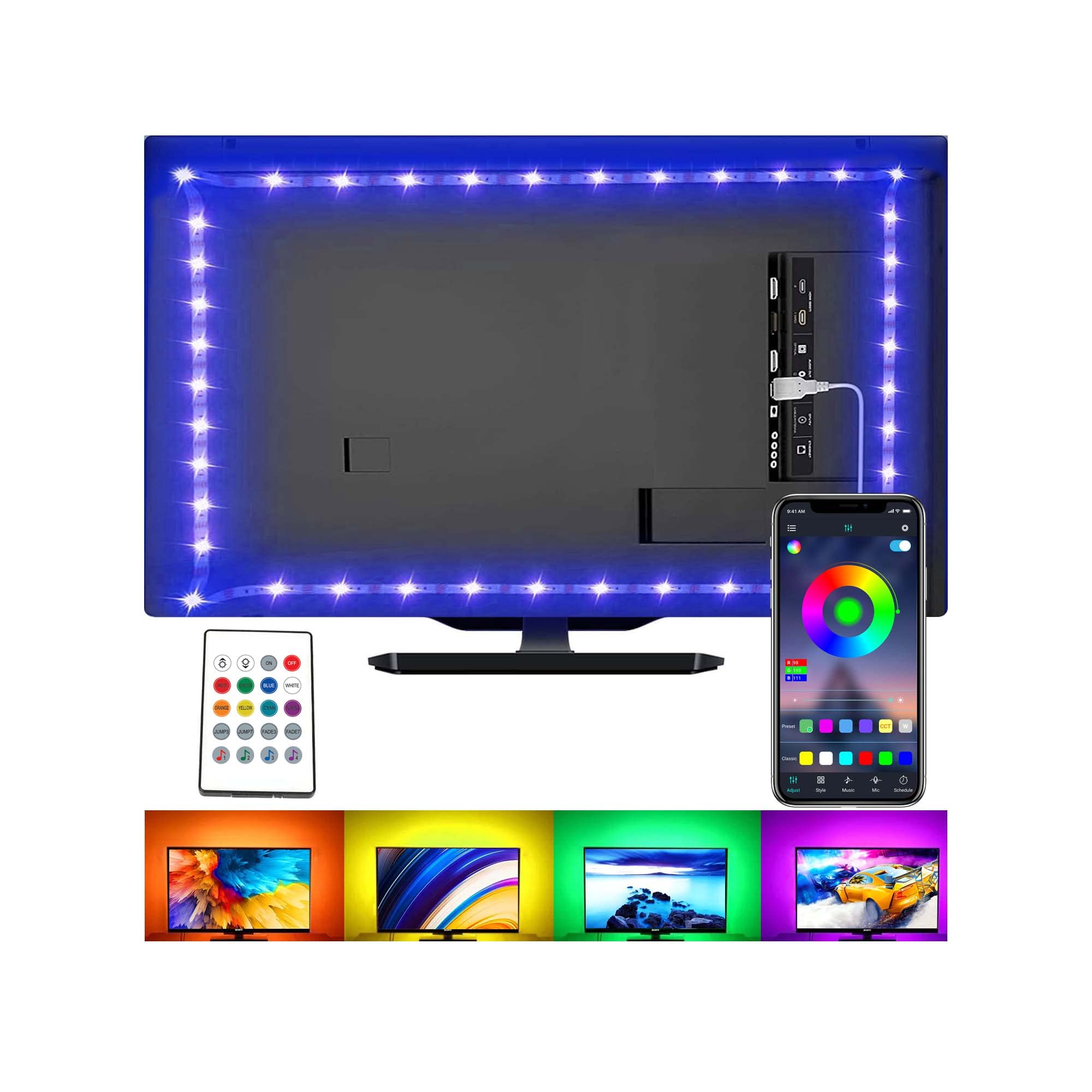 RGB LED Strip Lights for TV Backlighting - USB Powered Smart LED Bias Lighting Kit with Remote & App Control, Music Sync for HDTV, PC Monitor (6.56ft for 40-60 inch TVs) - Perfect for Home Theater, Gaming Setup and Bedroom Ambience Lighting
