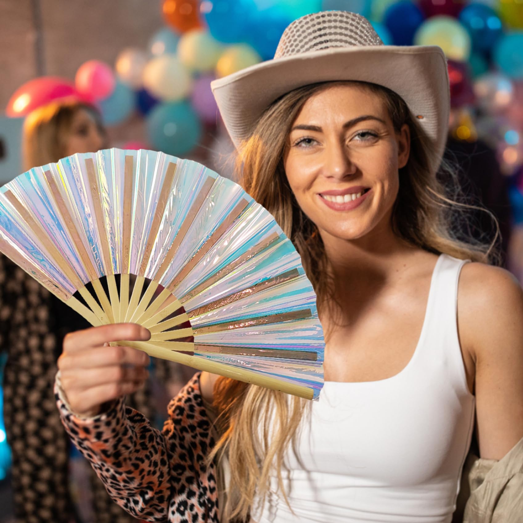 1PC Holographic Handheld Folding Fan - Shining Rave Fan with 3D Illusion Effect, Iridescent Festival Hand Fan for Men & Women - Perfect for Raves, Concerts, Cosplay & Summer Outfits