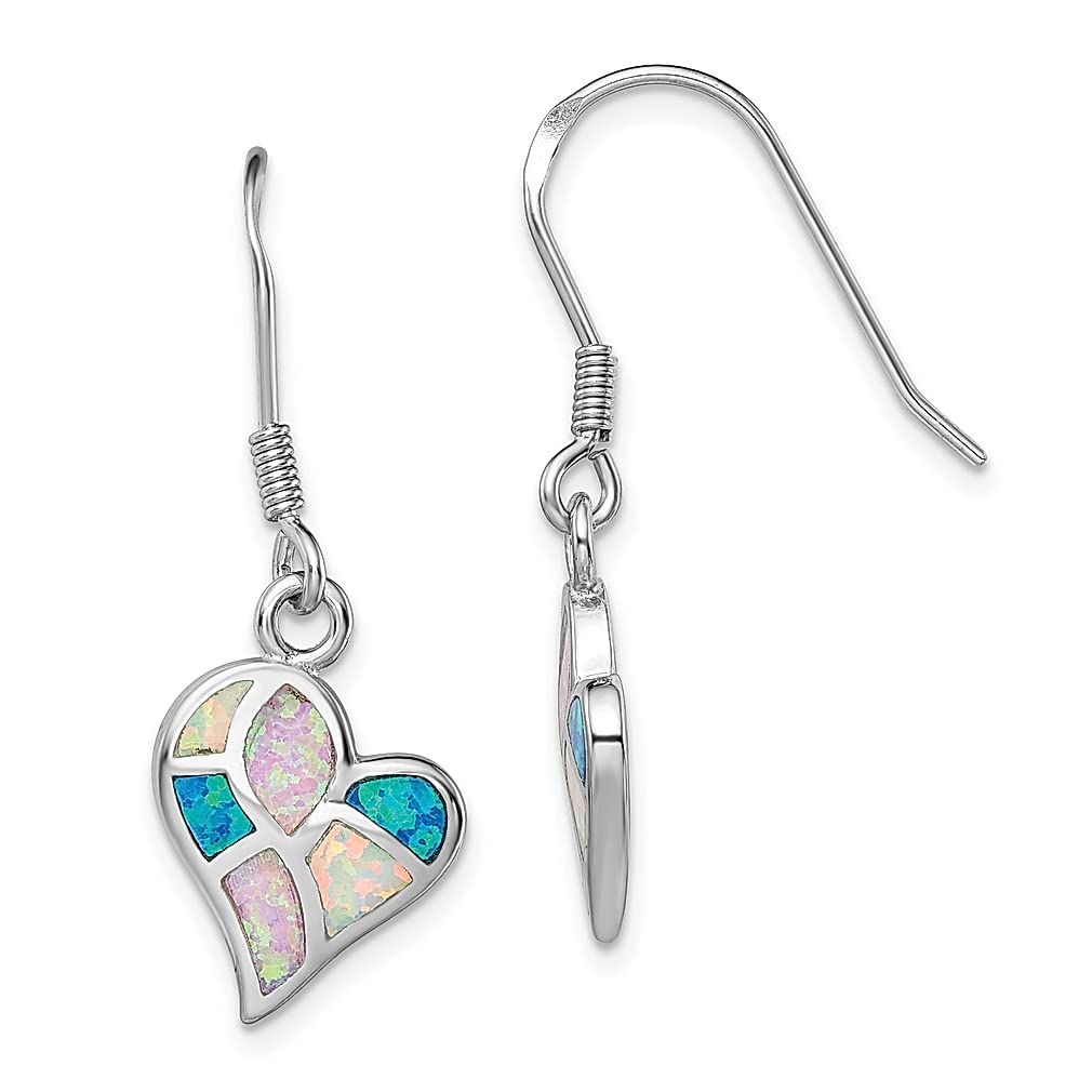 925 Sterling Silver Heart Drop Earrings with White, Pink & Blue Created Opals - Elegant Dangle Jewelry for Women | Perfect Gift for Her, Valentine's Day, Anniversary & Special Occasions