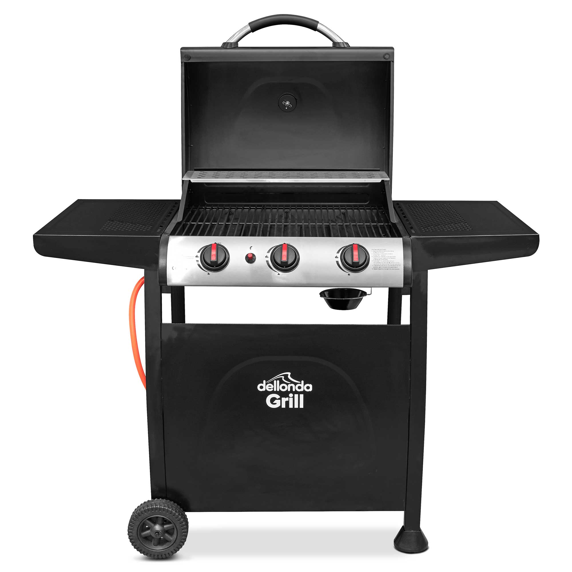3 Burner Gas BBQ Grill with Piezo Ignition - Built-In Thermometer & Weatherproof Cover - Black/Stainless Steel Outdoor Grill for Backyard, Camping & Tailgating - Model DG228