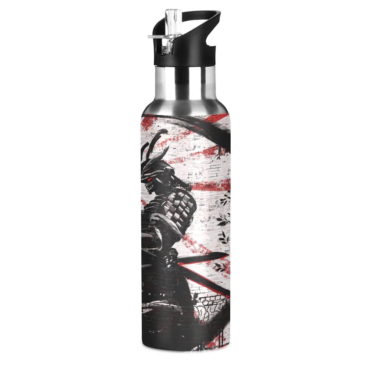 BPA-Free Insulated Stainless Steel Water Bottle 20oz - Japanese Samurai Design for Men, Leakproof for Sports, Cycling, Work & Travel - Perfect for Gym, Hiking & Outdoor Adventures
