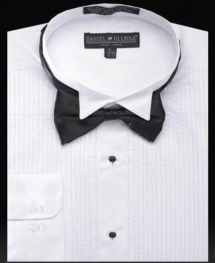 Men's Wing Collar Pleated Front Tuxedo Dress Shirt - Classic White Formal Shirt for Weddings, Prom & Black Tie Events