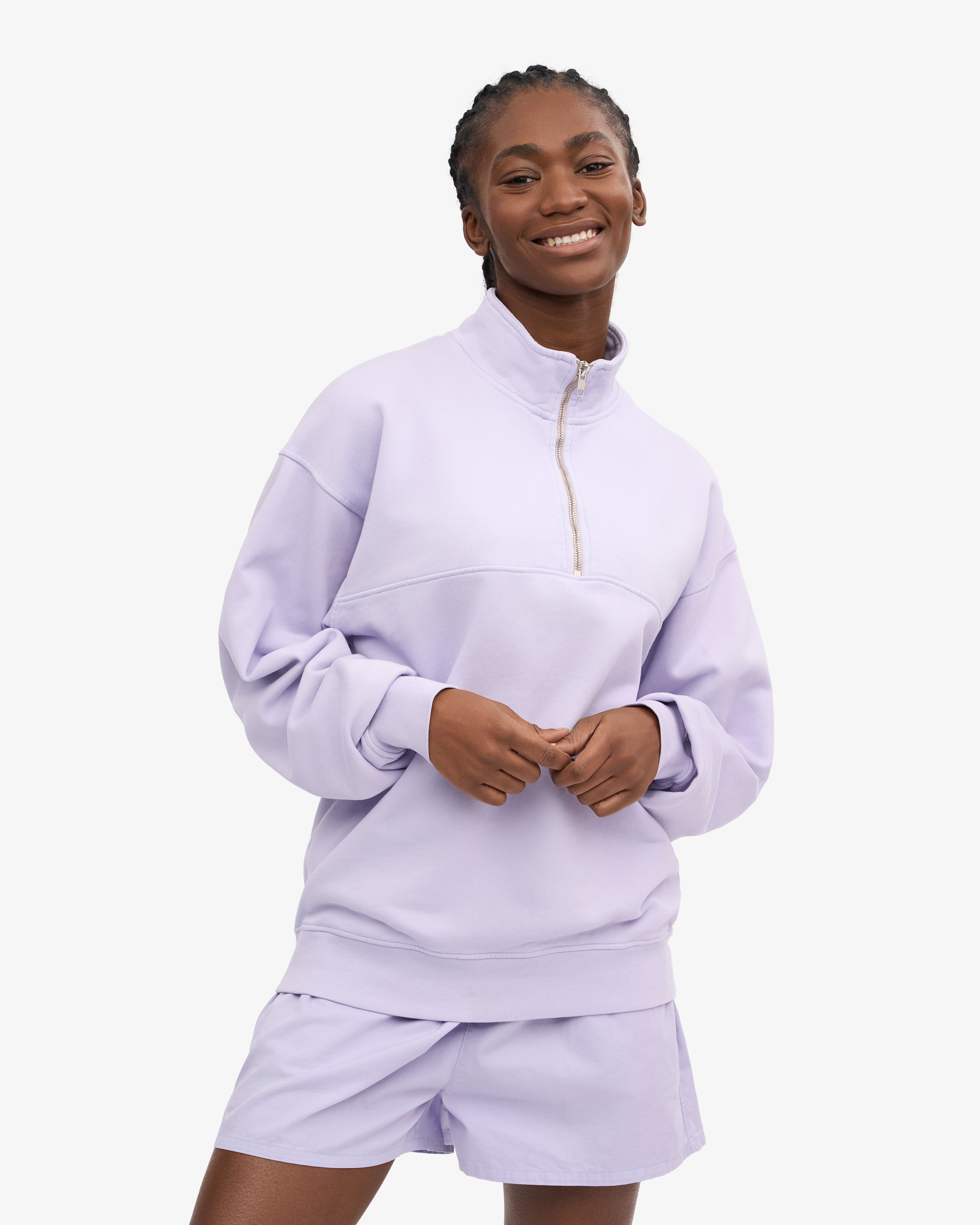Organic Quarter Zip Sweatshirt for Women - Soft Lavender Pullover Fleece Top | Cozy Casual Wear for Fall & Winter, Outdoor Activities, and Lounge Comfort
