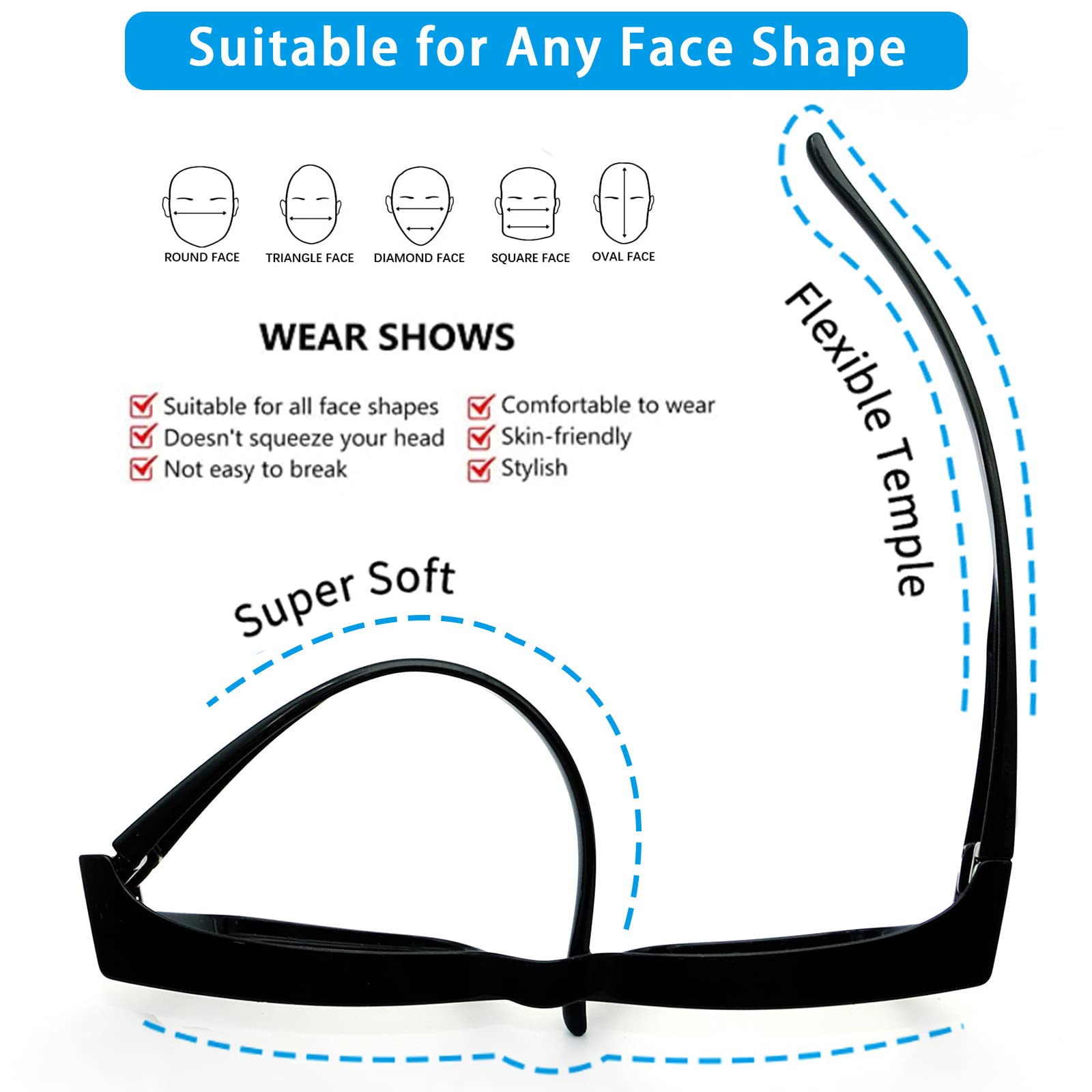 Anti-Fog Blue Light Glasses Over Eyeglasses for Men & Women - Work & Screen Use