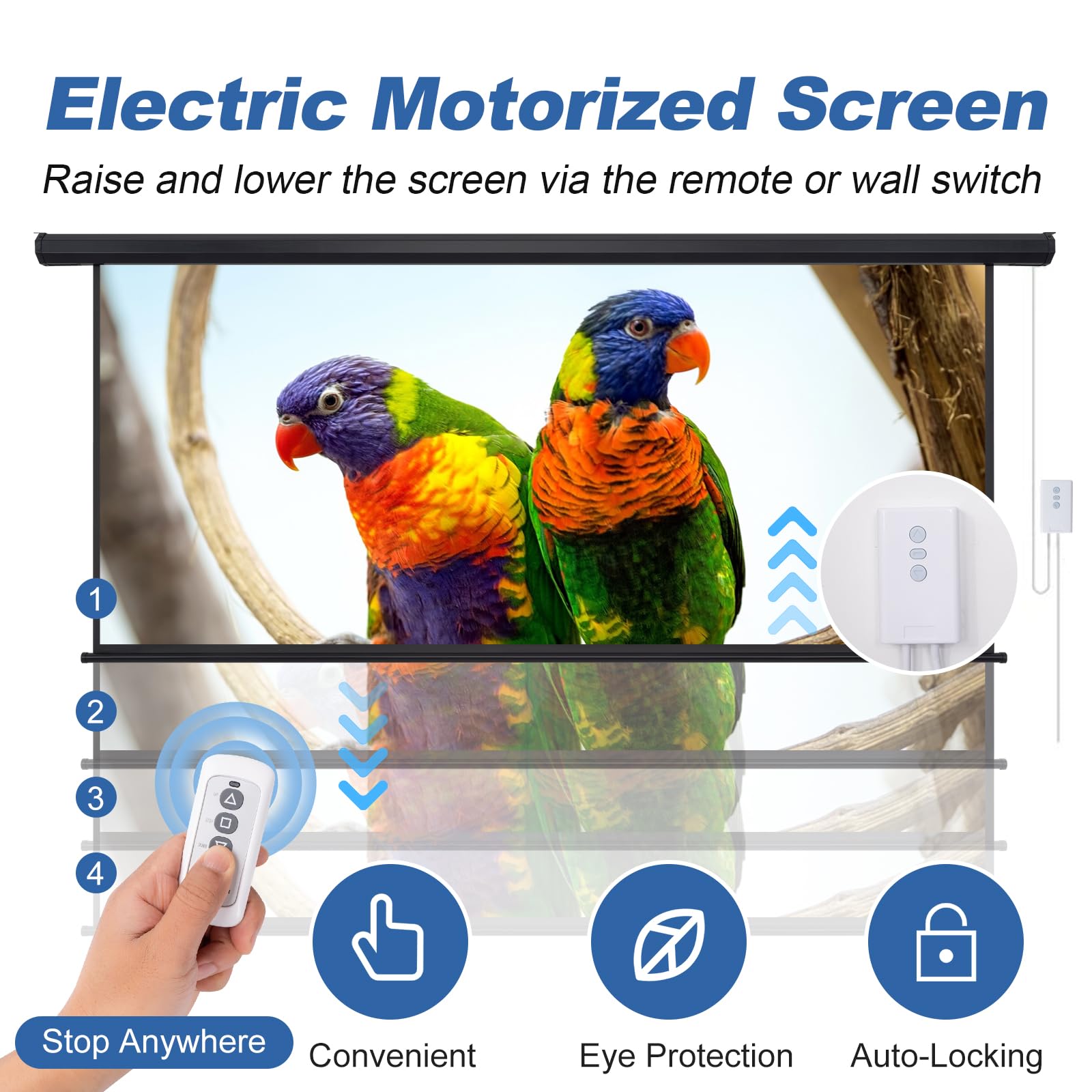 120 Inch Motorized Projector Screen 4:3 HD Electric Pull Down with Remote - Black Automatic Retractable Wall/Ceiling Mount Projection Screen for Home Theater, Office Presentations & Outdoor Movie Nights