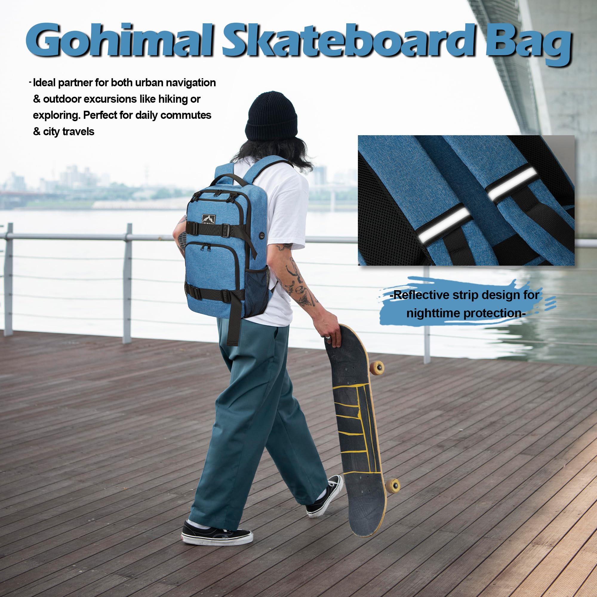 Skateboard Backpack for Men & Women - Durable Sports Backpack with Laptop Compartment - Perfect for Skateboarding, Cycling & Outdoor Adventures