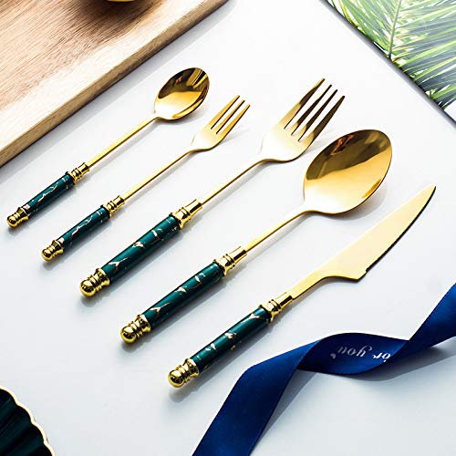 24-Piece Stainless Steel Silverware Set with Ceramic Marble Handles - Dishwasher Safe Flatware Cutlery for Dinner Parties, Weddings, and Everyday Use (White)