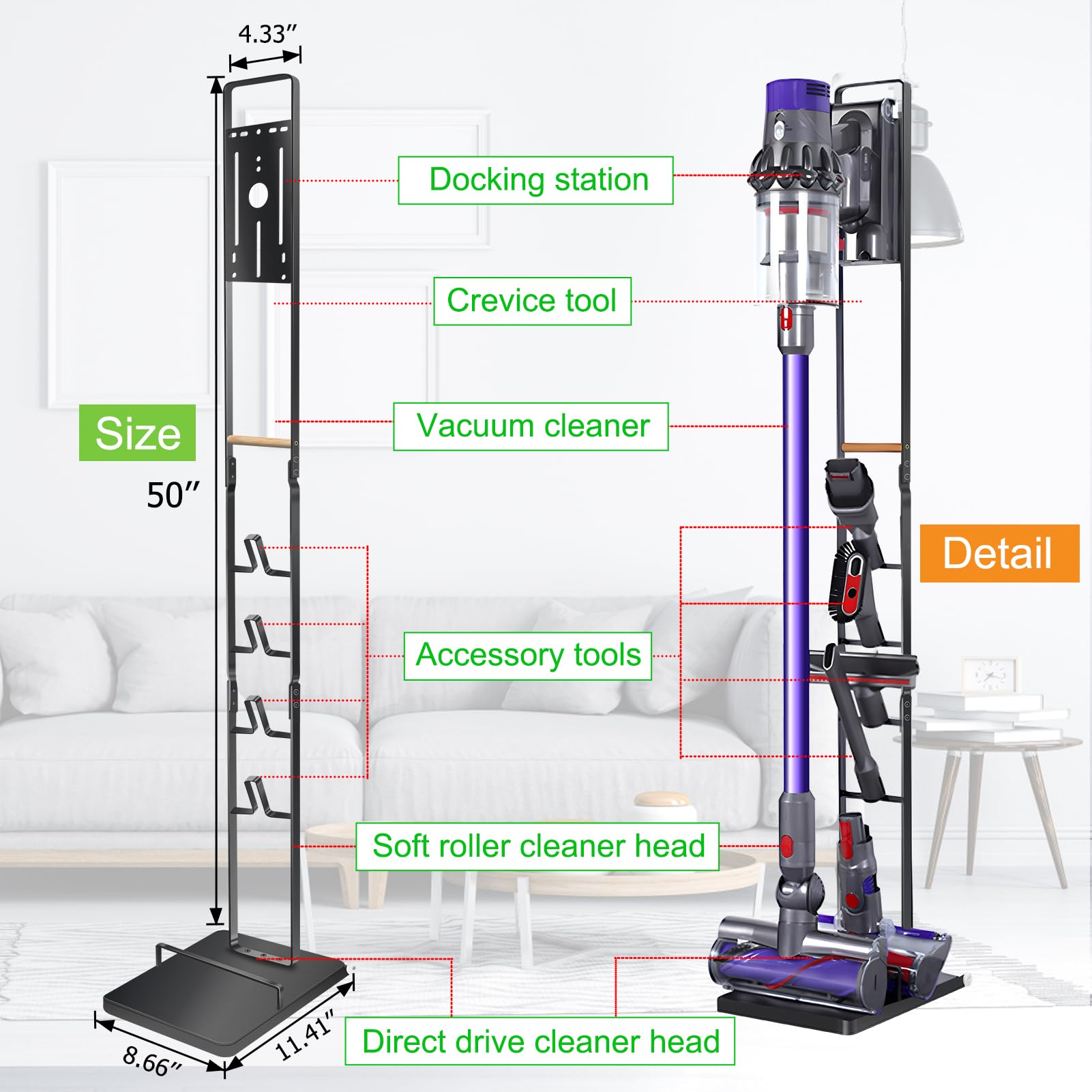 Haturi Metal Vacuum Stand for Dyson V15/V11/V10/V8/V7/V6 & Handheld Models - Durable Vacuum Cleaner Organizer & Storage Rack for Cordless Vacuums | Perfect for Home, Garage & Closet Organization