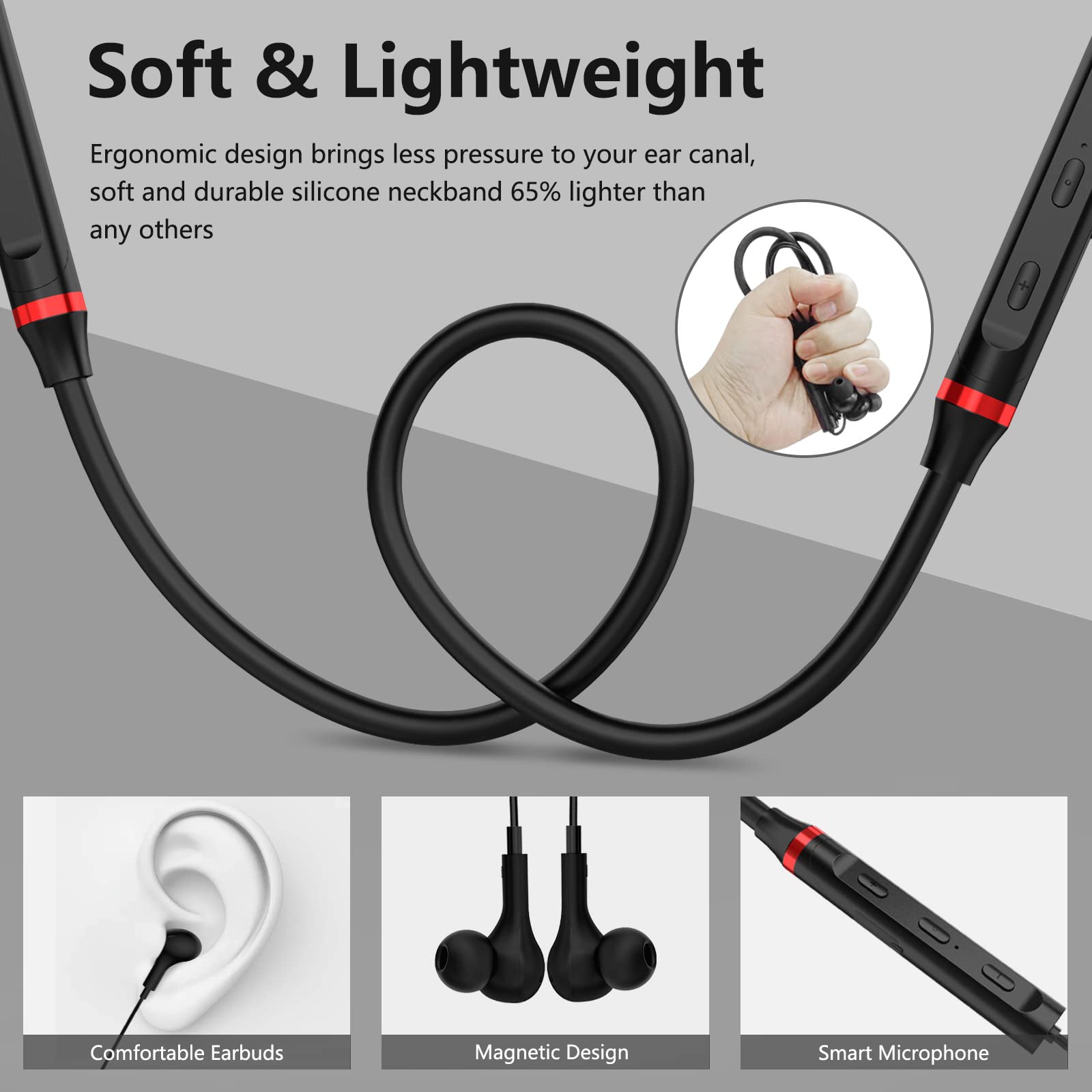 Bluetooth Neckband Headphones with Noise Cancelling - Wireless Magnetic Earbuds for Samsung Galaxy S24/S23/S22/S21/Note, iPhone 16/15/14/13 Pro Max, Pixel 8/7/6A - Stereo Sound & Built-in Mic for Workouts, Commuting & Travel