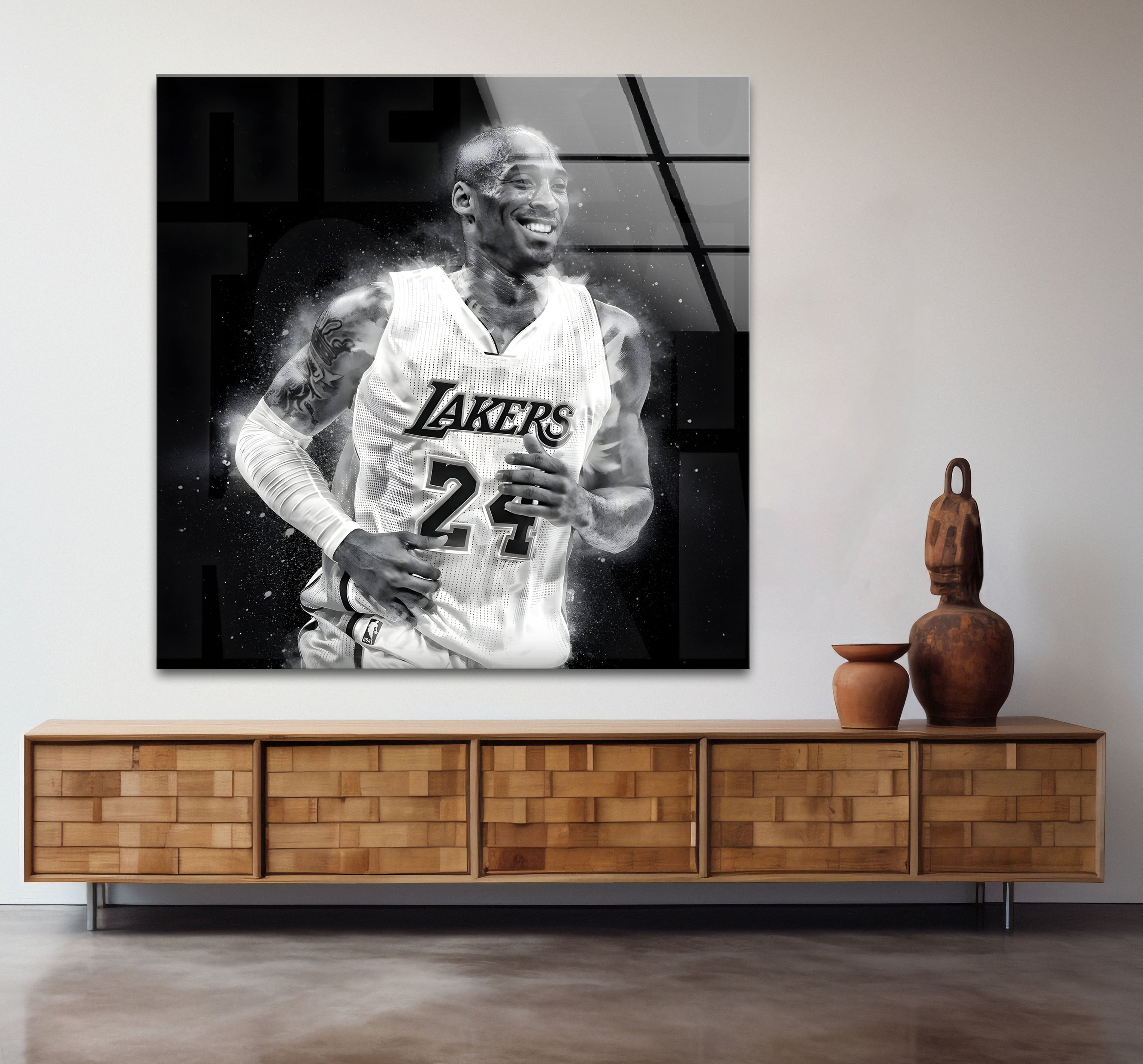 Kobe Bryant Glass Wall Art - Black and White Basketball Decor for Home, Office, or Man Cave - Perfect for Lakers Fans & NBA Memorabilia Collectors